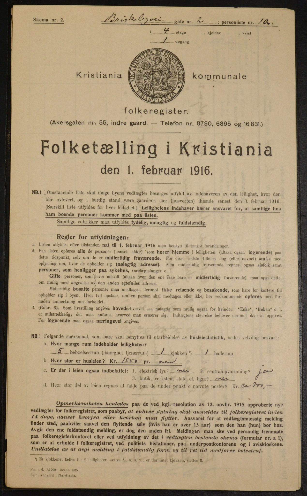 OBA, Municipal Census 1916 for Kristiania, 1916, p. 9295