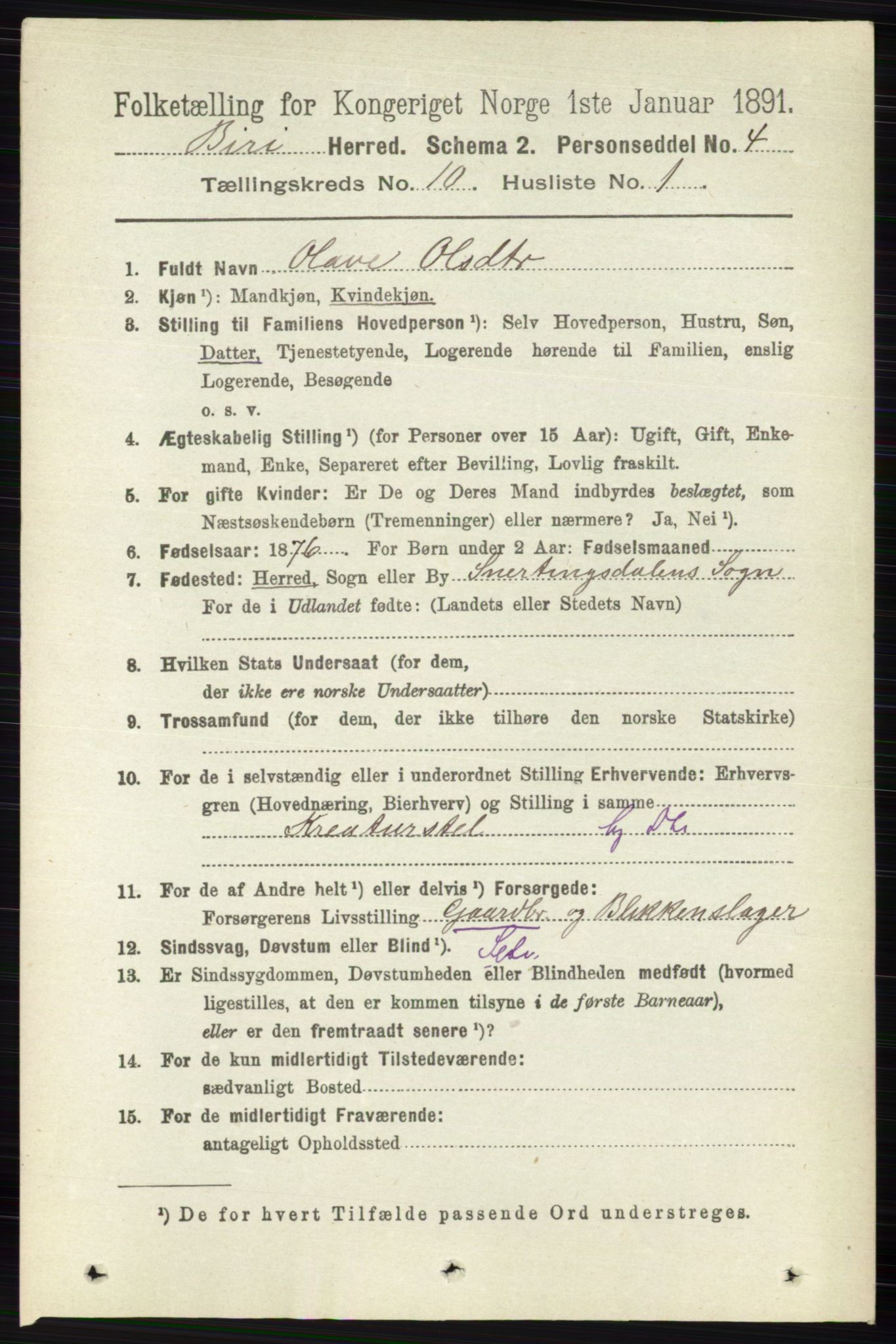 RA, 1891 census for 0525 Biri, 1891, p. 3824