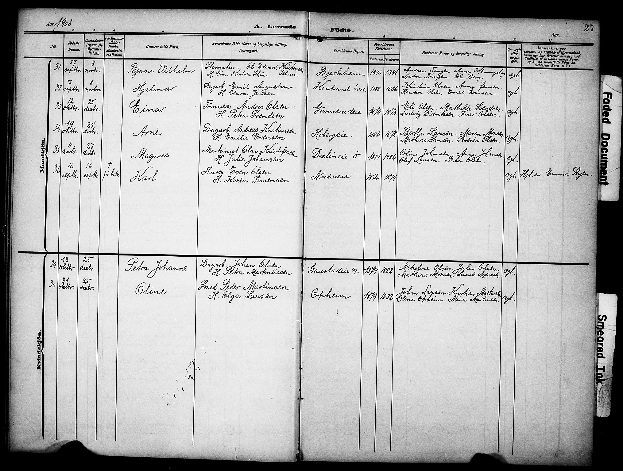 Stange prestekontor, AV/SAH-PREST-002/K/L0022: Parish register (official) no. 22, 1903-1914, p. 27