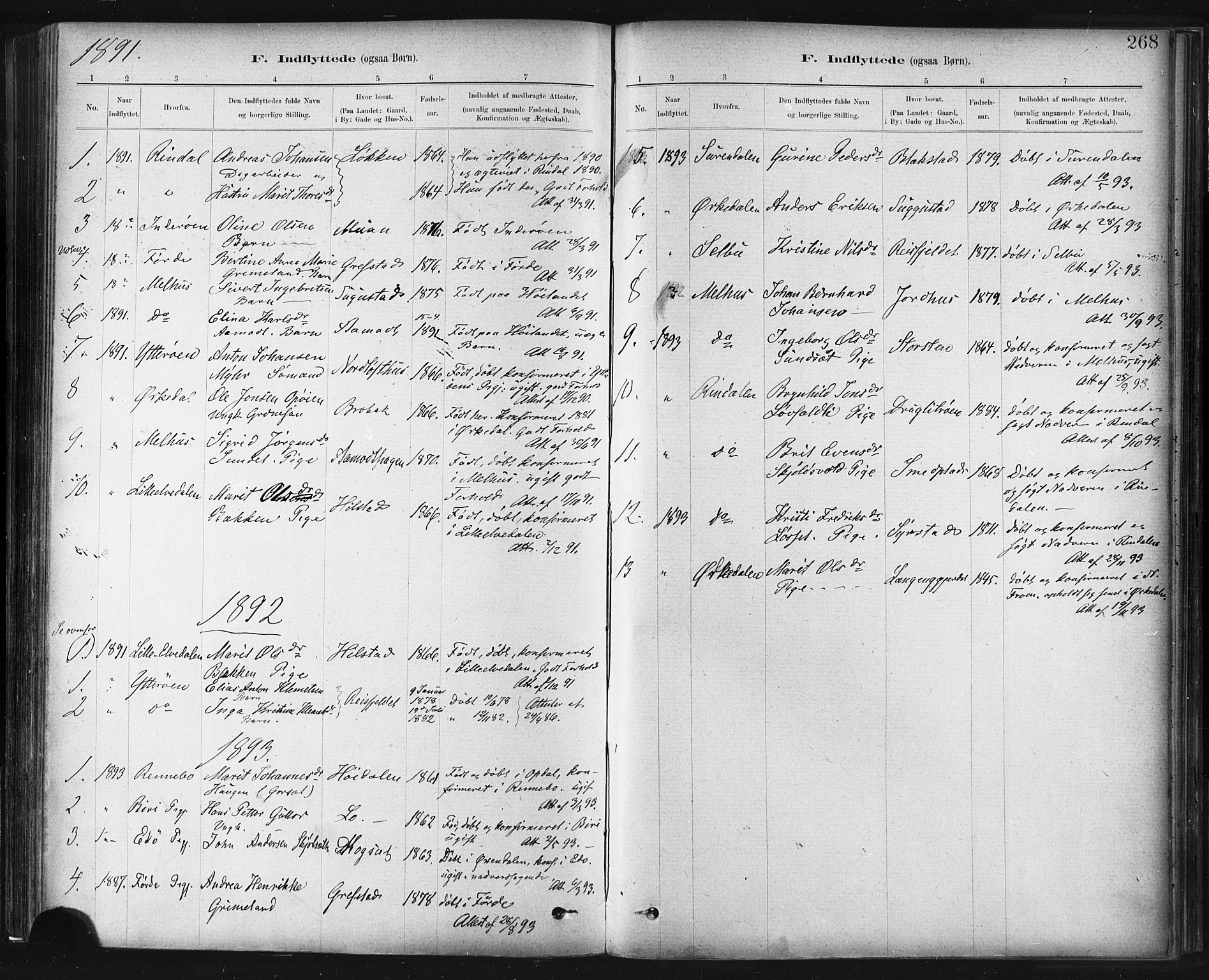 Ministerialprotokoller, klokkerbøker og fødselsregistre - Sør-Trøndelag, SAT/A-1456/672/L0857: Parish register (official) no. 672A09, 1882-1893, p. 268