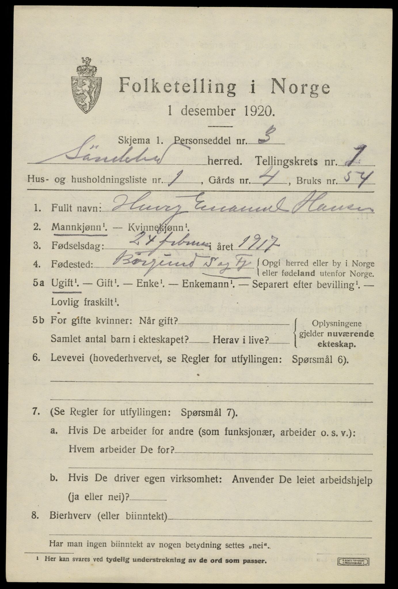 SAK, 1920 census for Søndeled, 1920, p. 1343