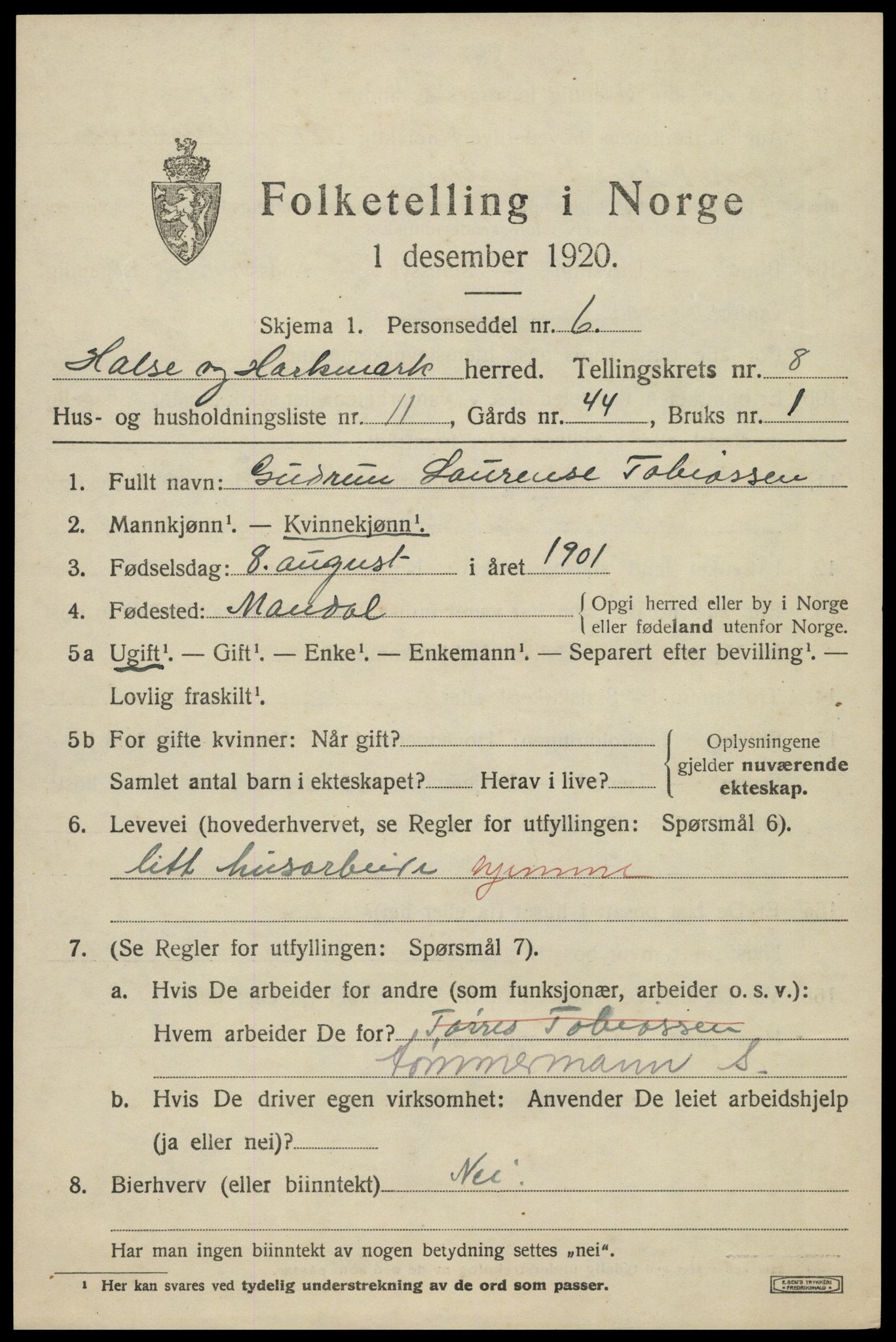 SAK, 1920 census for Halse og Harkmark, 1920, p. 4429