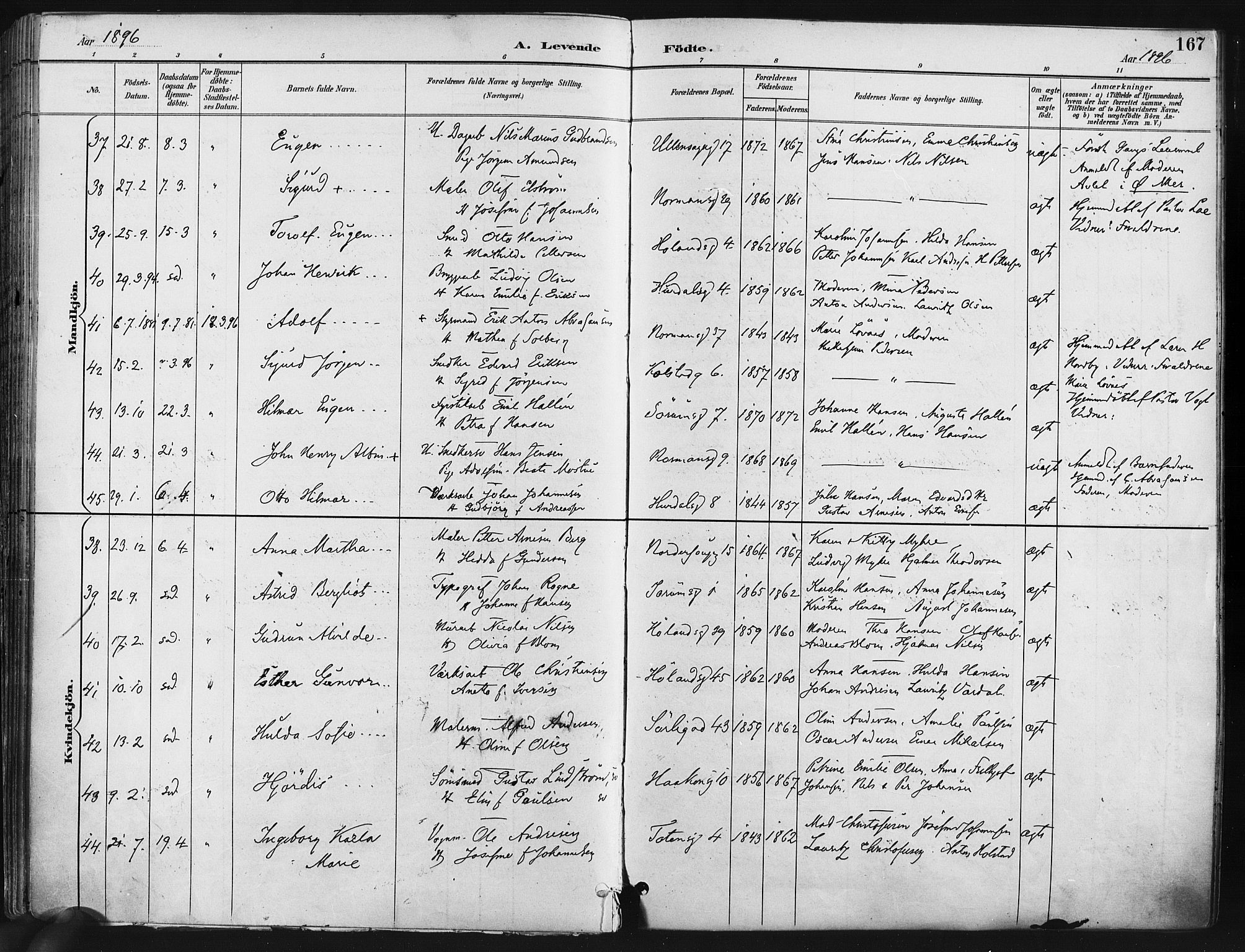 Kampen prestekontor Kirkebøker, SAO/A-10853/F/Fa/L0005: Parish register (official) no. I 5, 1890-1902, p. 167