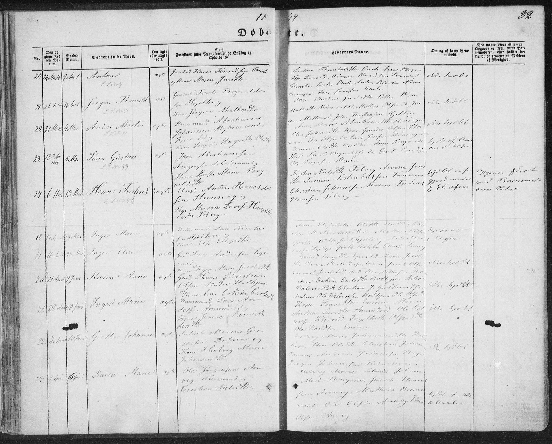 Brunlanes kirkebøker, AV/SAKO-A-342/F/Fa/L0004: Parish register (official) no. I 4, 1846-1862, p. 32