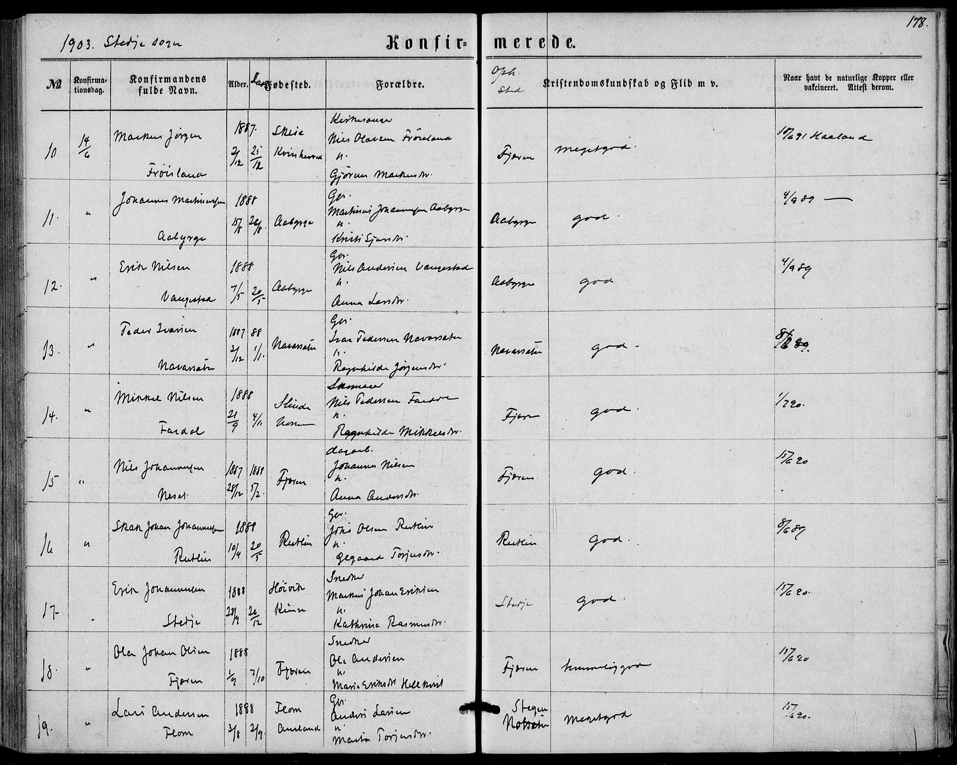 Sogndal sokneprestembete, SAB/A-81301/H/Haa/Haaa/L0015: Parish register (official) no. A 15, 1871-1904, p. 178