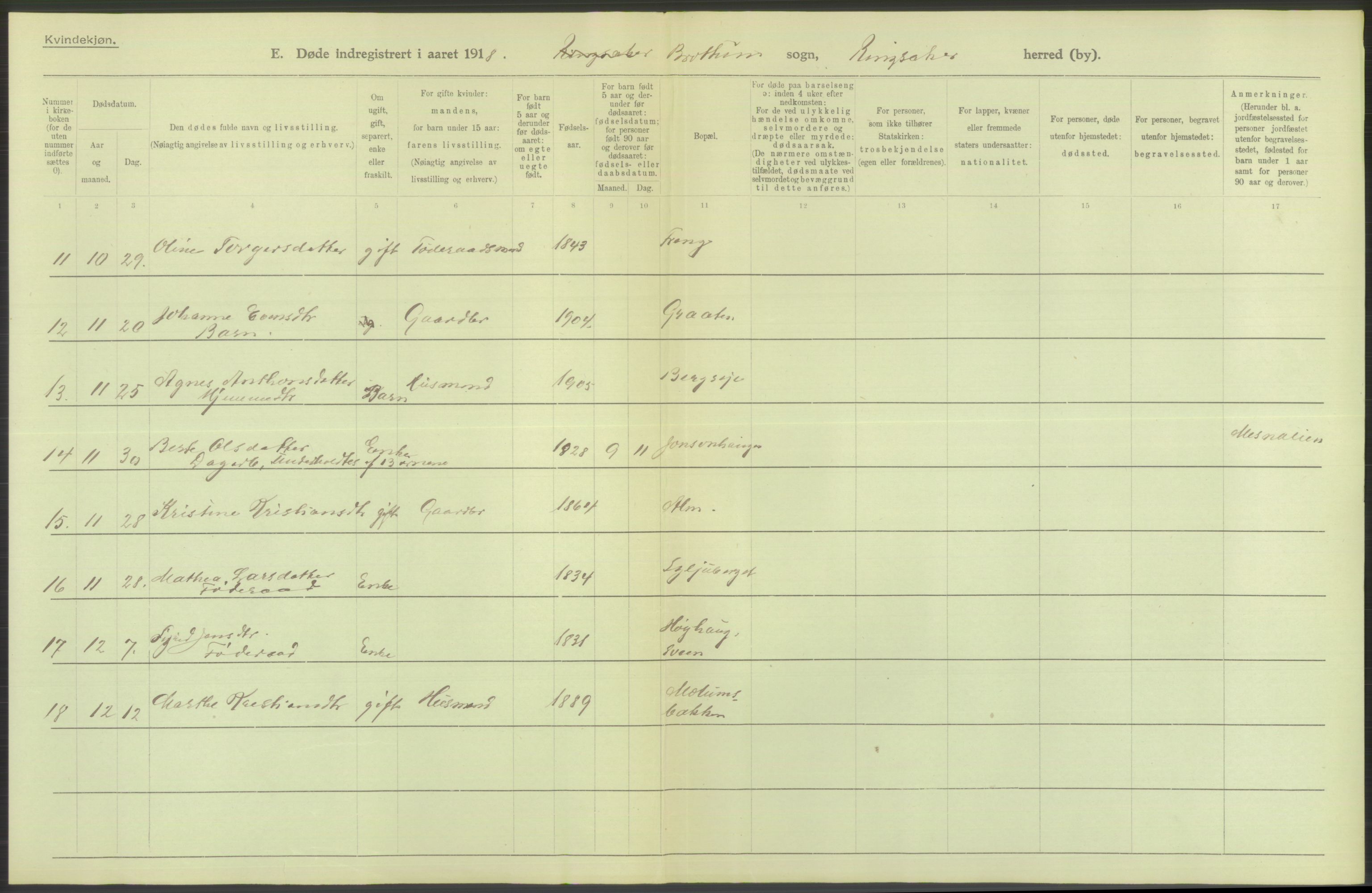 Statistisk sentralbyrå, Sosiodemografiske emner, Befolkning, RA/S-2228/D/Df/Dfb/Dfbh/L0014: Hedemarkens fylke: Døde. Bygder og byer., 1918, p. 180