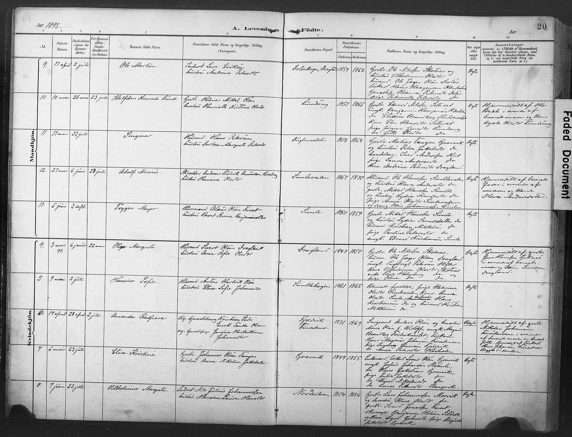 Ministerialprotokoller, klokkerbøker og fødselsregistre - Nord-Trøndelag, SAT/A-1458/789/L0706: Parish register (copy) no. 789C01, 1888-1931, p. 20