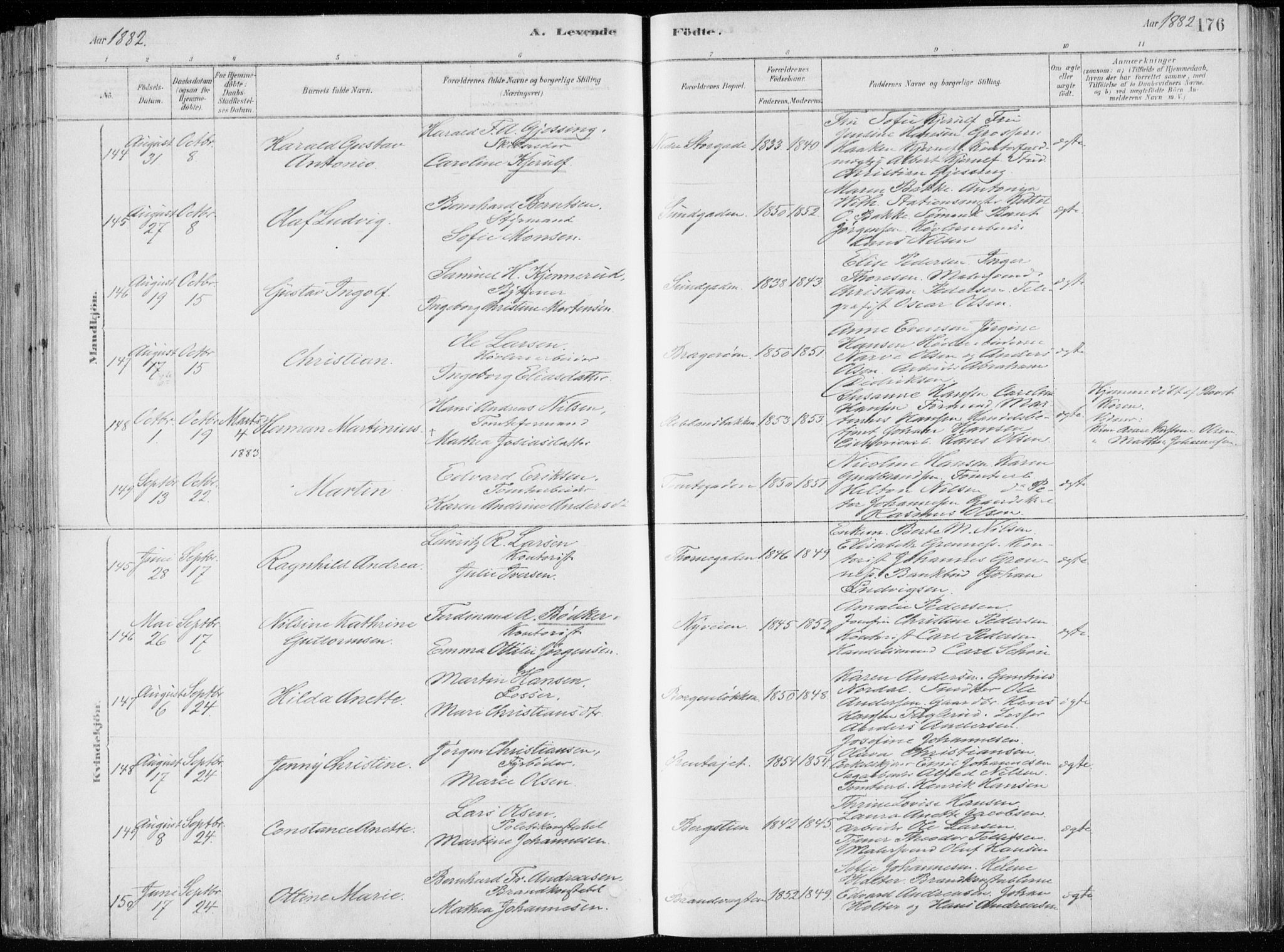 Bragernes kirkebøker, SAKO/A-6/F/Fb/L0006a: Parish register (official) no. II 6A, 1878-1885, p. 176