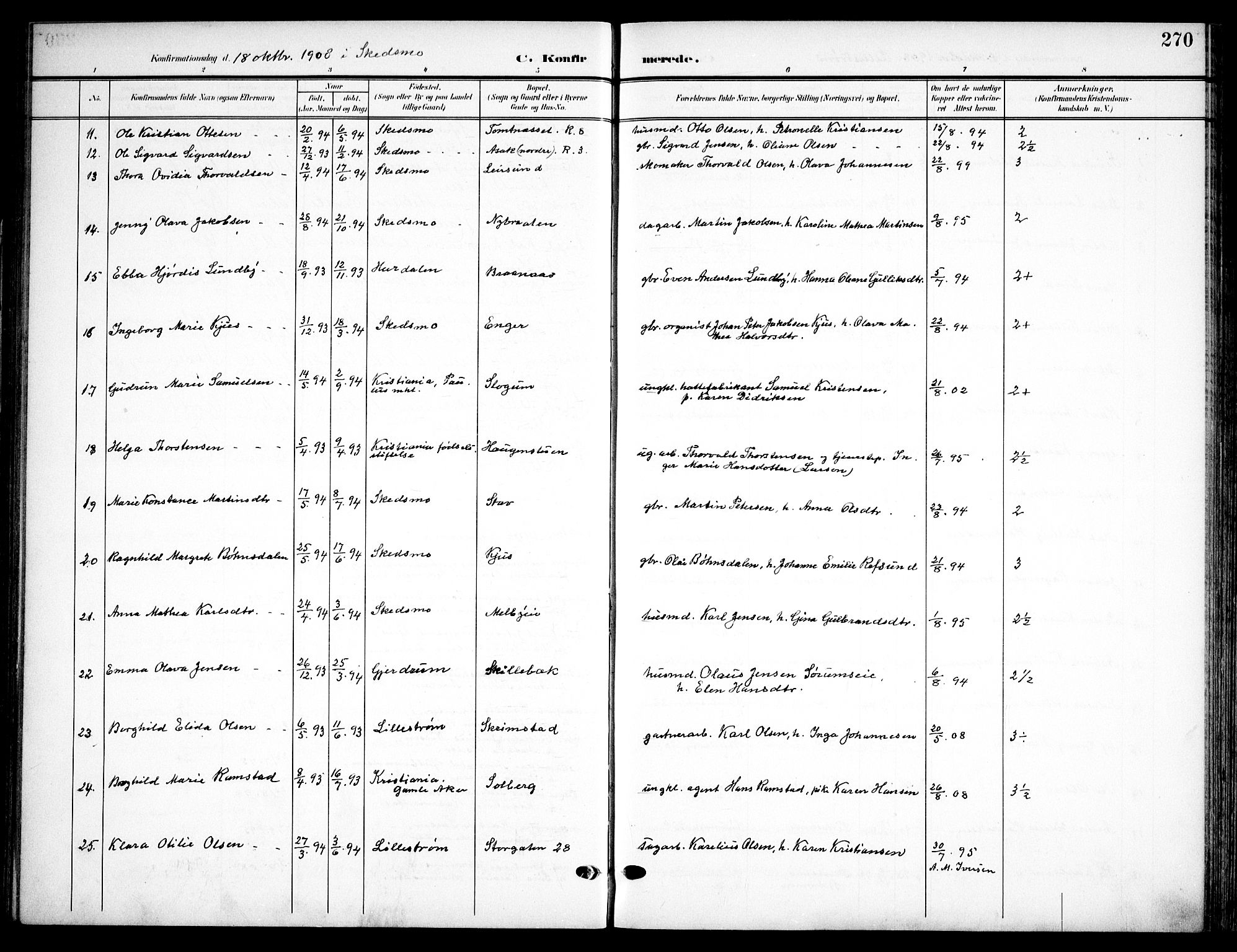 Skedsmo prestekontor Kirkebøker, AV/SAO-A-10033a/F/Fa/L0015: Parish register (official) no. I 15, 1902-1917, p. 270