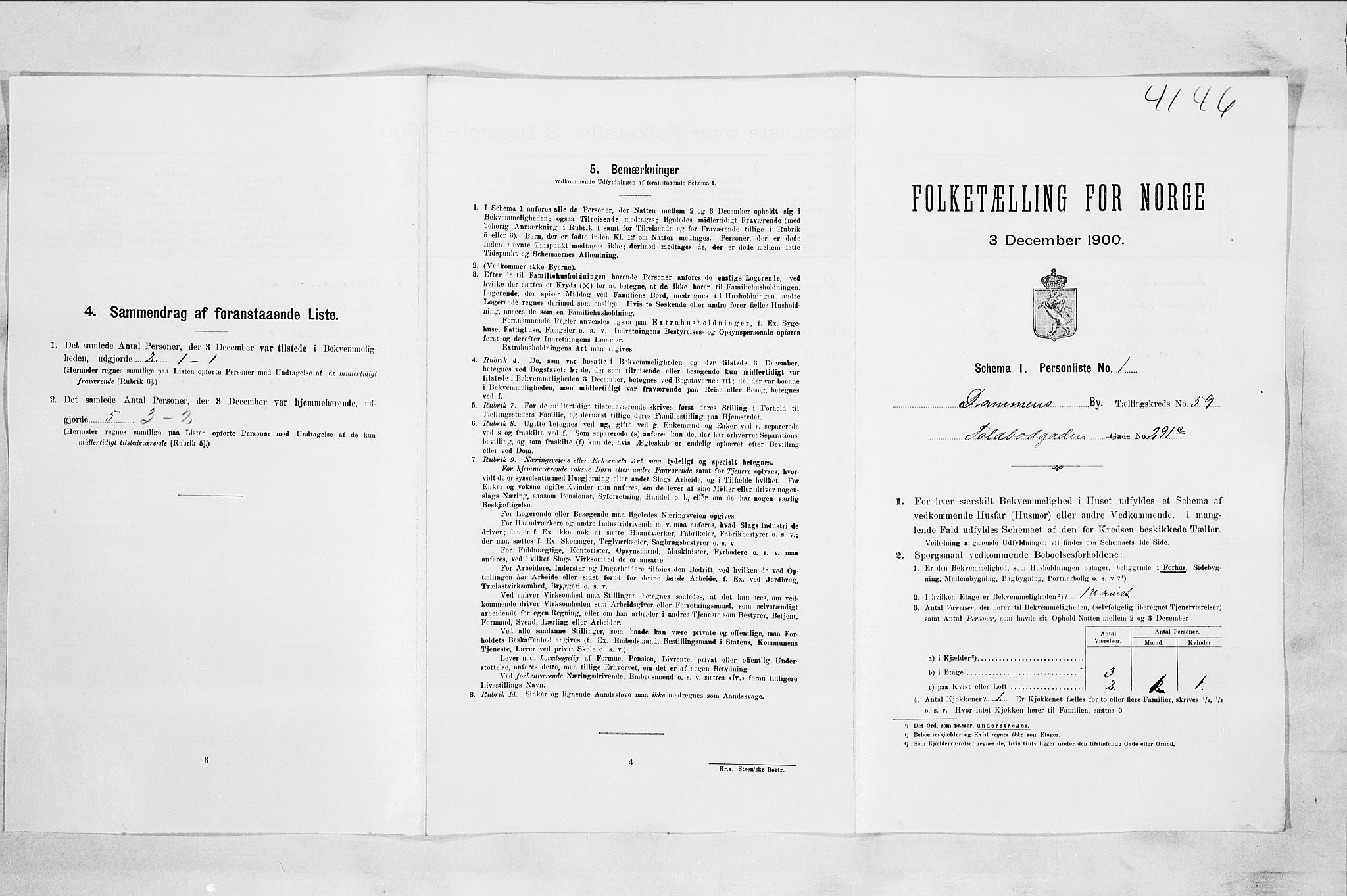 RA, 1900 census for Drammen, 1900, p. 10376