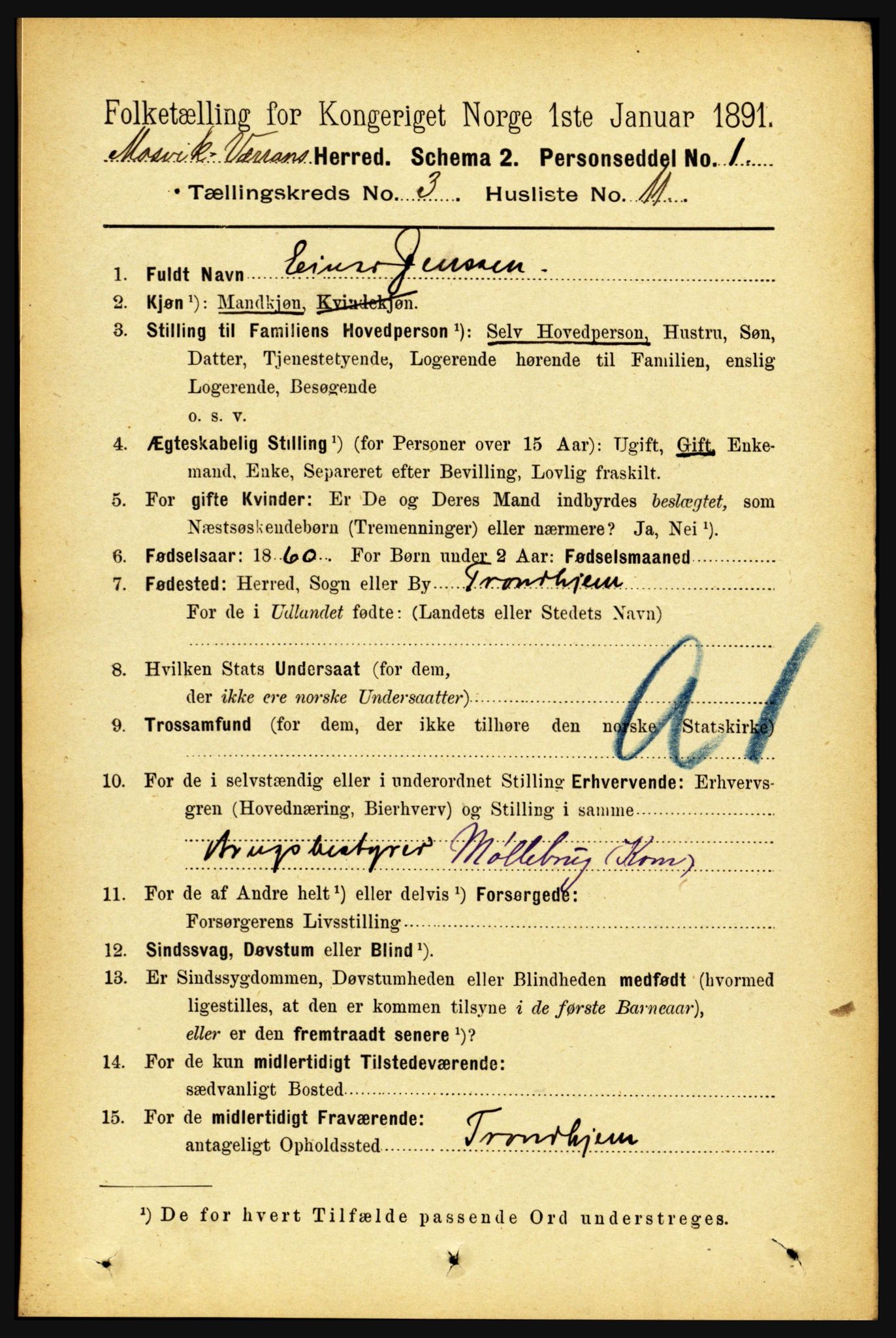 RA, 1891 census for 1723 Mosvik og Verran, 1891, p. 985