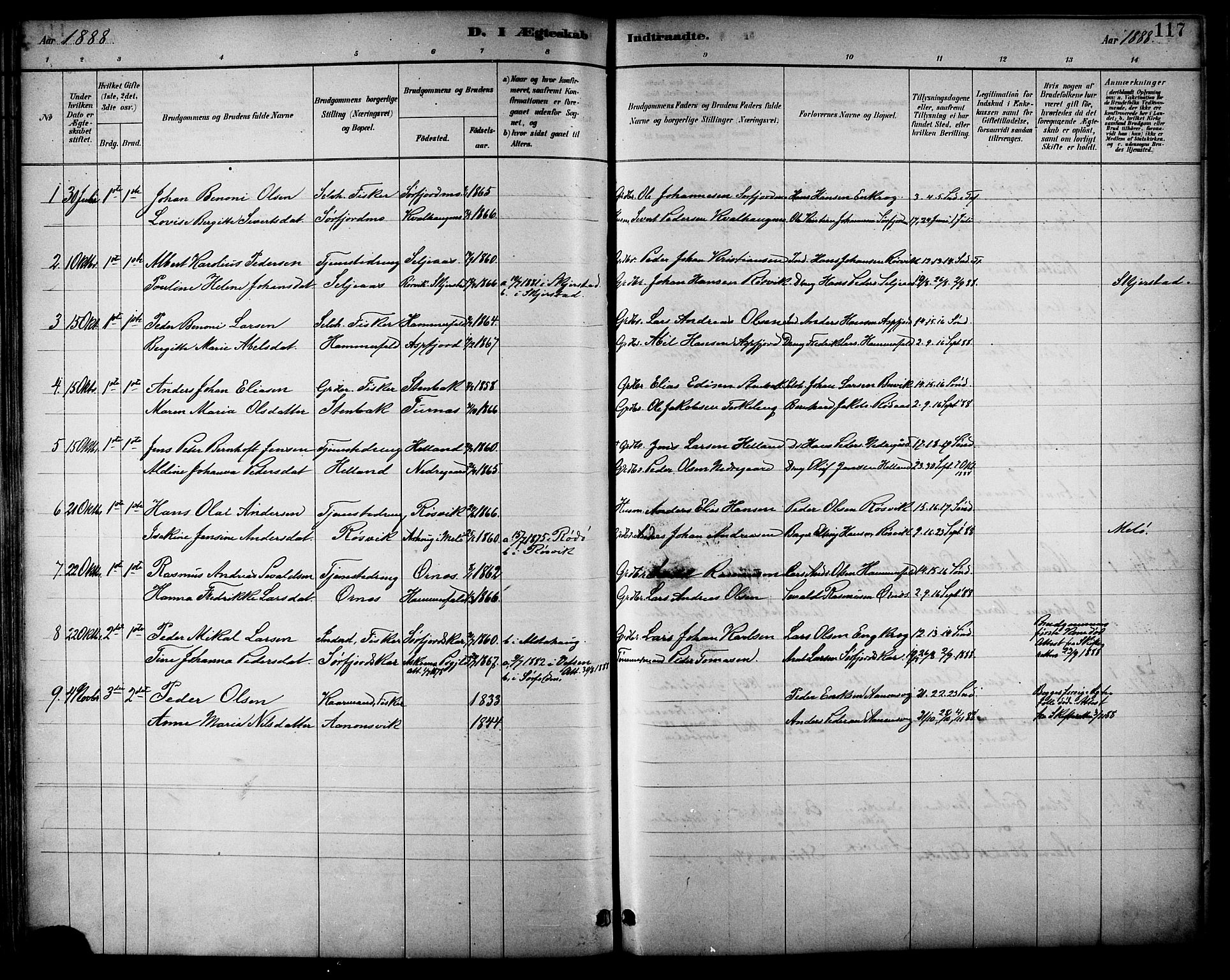 Ministerialprotokoller, klokkerbøker og fødselsregistre - Nordland, AV/SAT-A-1459/854/L0777: Parish register (official) no. 854A01 /1, 1883-1891, p. 117