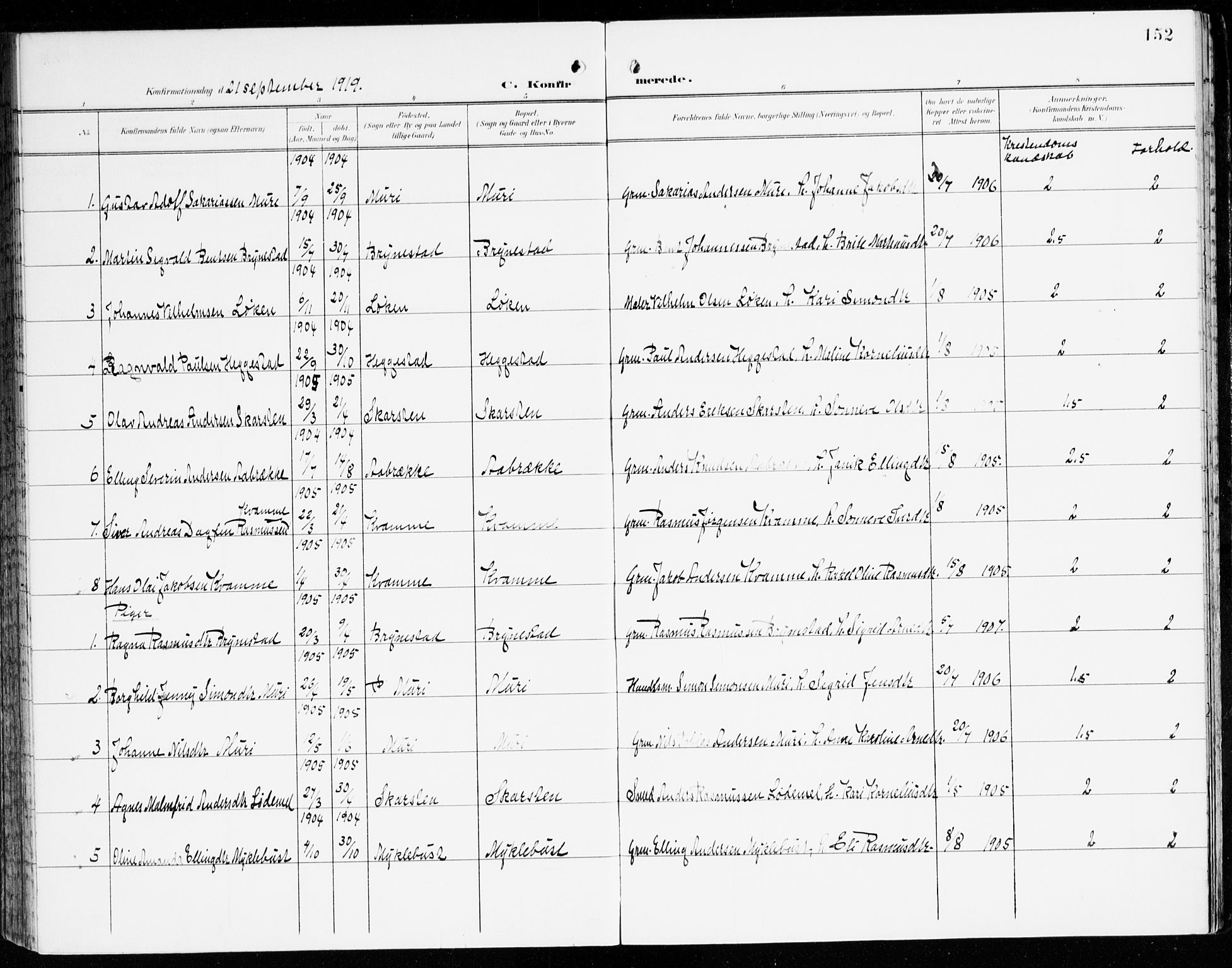 Innvik sokneprestembete, AV/SAB-A-80501: Parish register (official) no. C 2, 1900-1920, p. 152