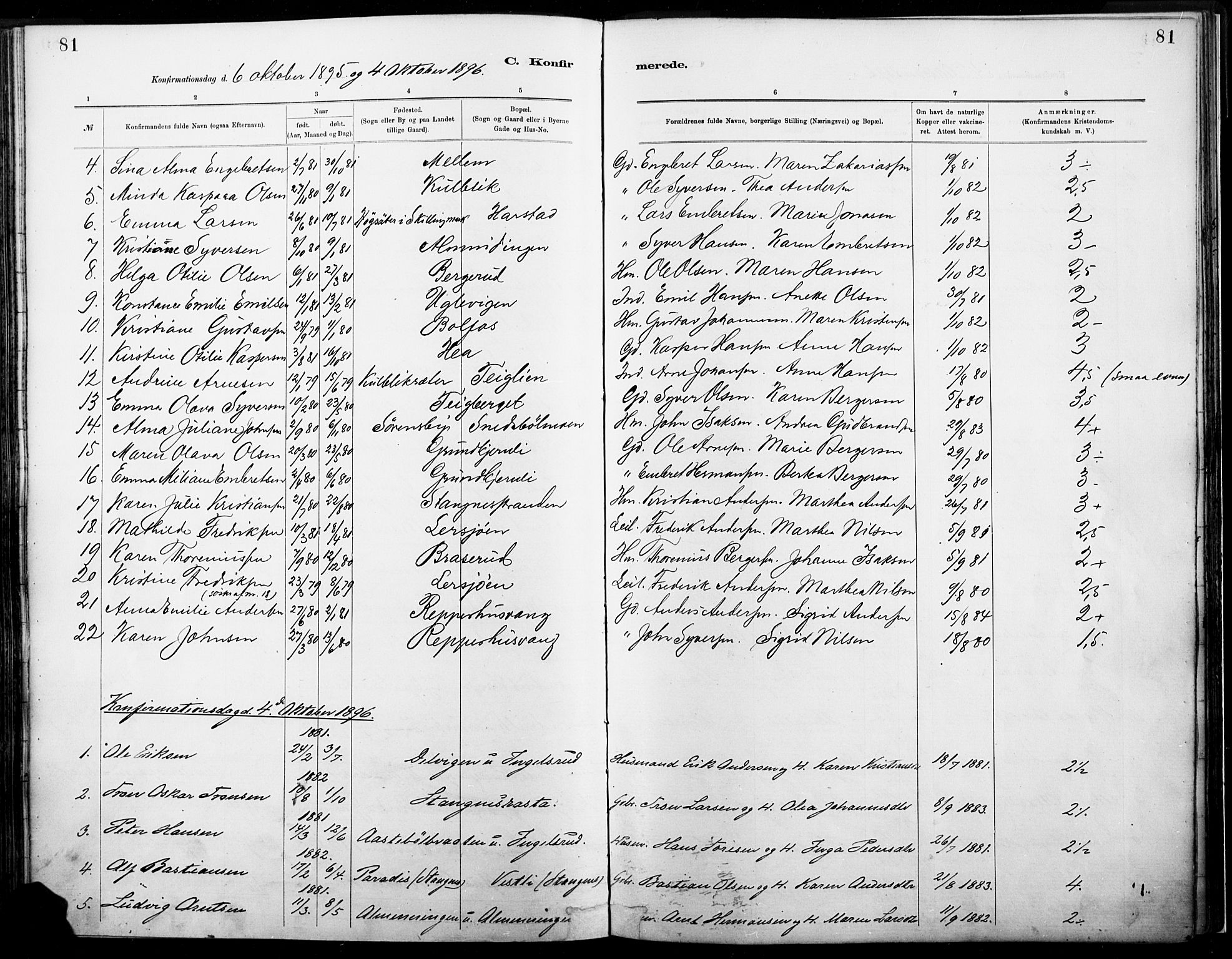 Eidskog prestekontor, SAH/PREST-026/H/Ha/Haa/L0004: Parish register (official) no. 4, 1884-1897, p. 81