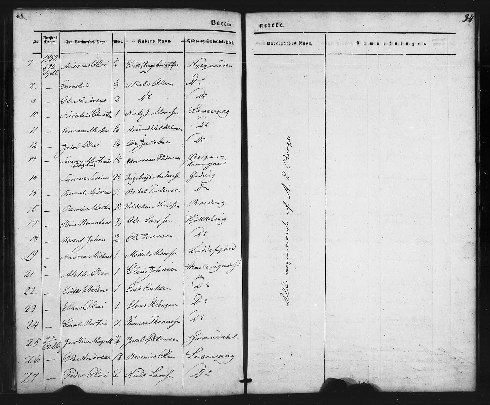 Askøy Sokneprestembete, AV/SAB-A-74101/H/Ha/Haa/Haaa/L0011: Parish register (official) no. A 11, 1846-1856, p. 34