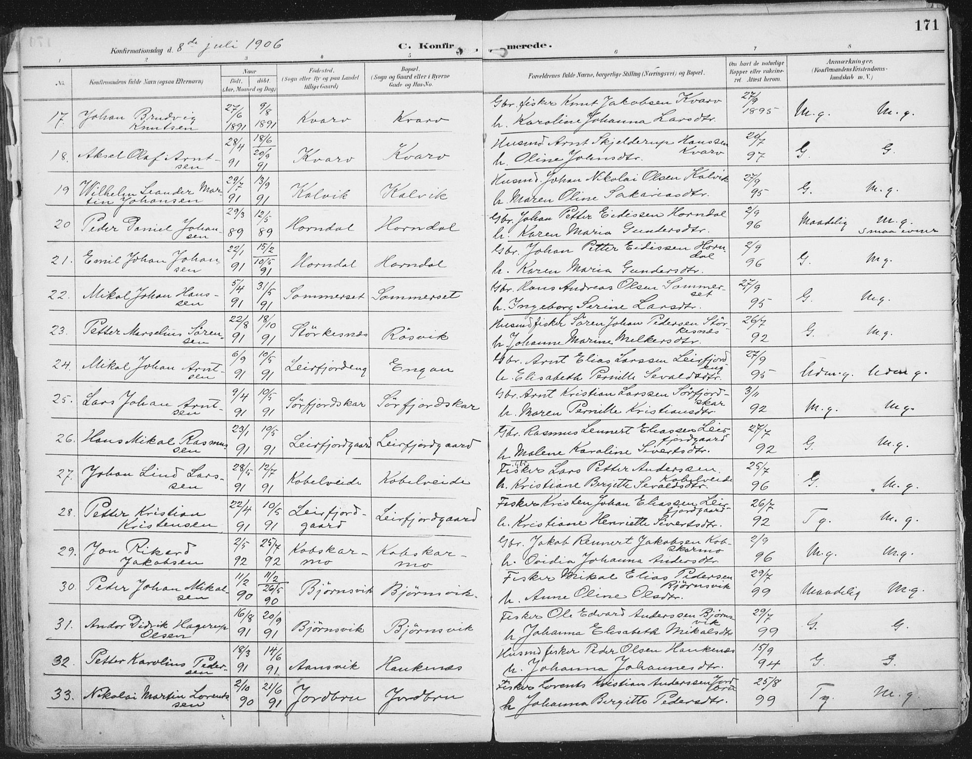 Ministerialprotokoller, klokkerbøker og fødselsregistre - Nordland, SAT/A-1459/854/L0779: Parish register (official) no. 854A02, 1892-1909, p. 171