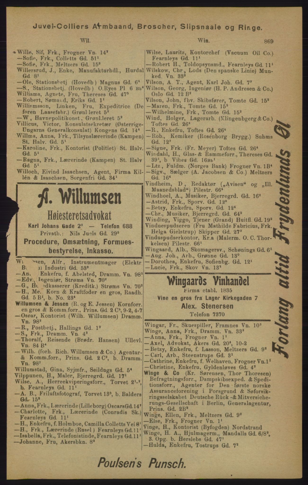 Kristiania/Oslo adressebok, PUBL/-, 1905, p. 869