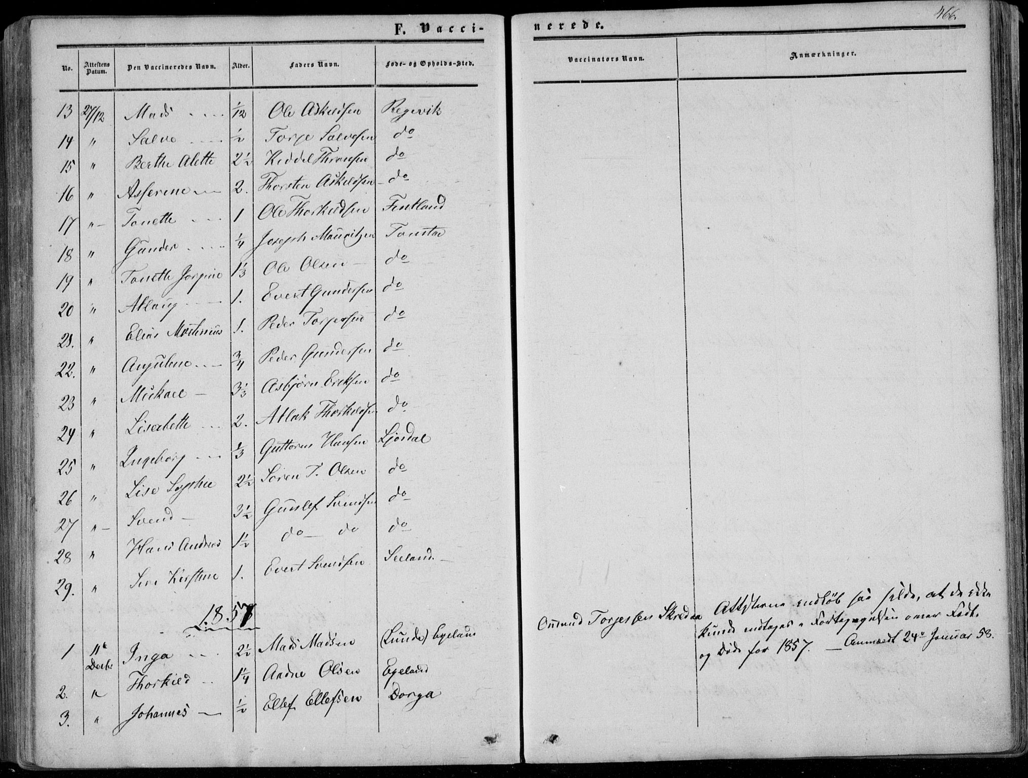 Sirdal sokneprestkontor, SAK/1111-0036/F/Fa/Fab/L0002: Parish register (official) no. A 2, 1855-1874, p. 466