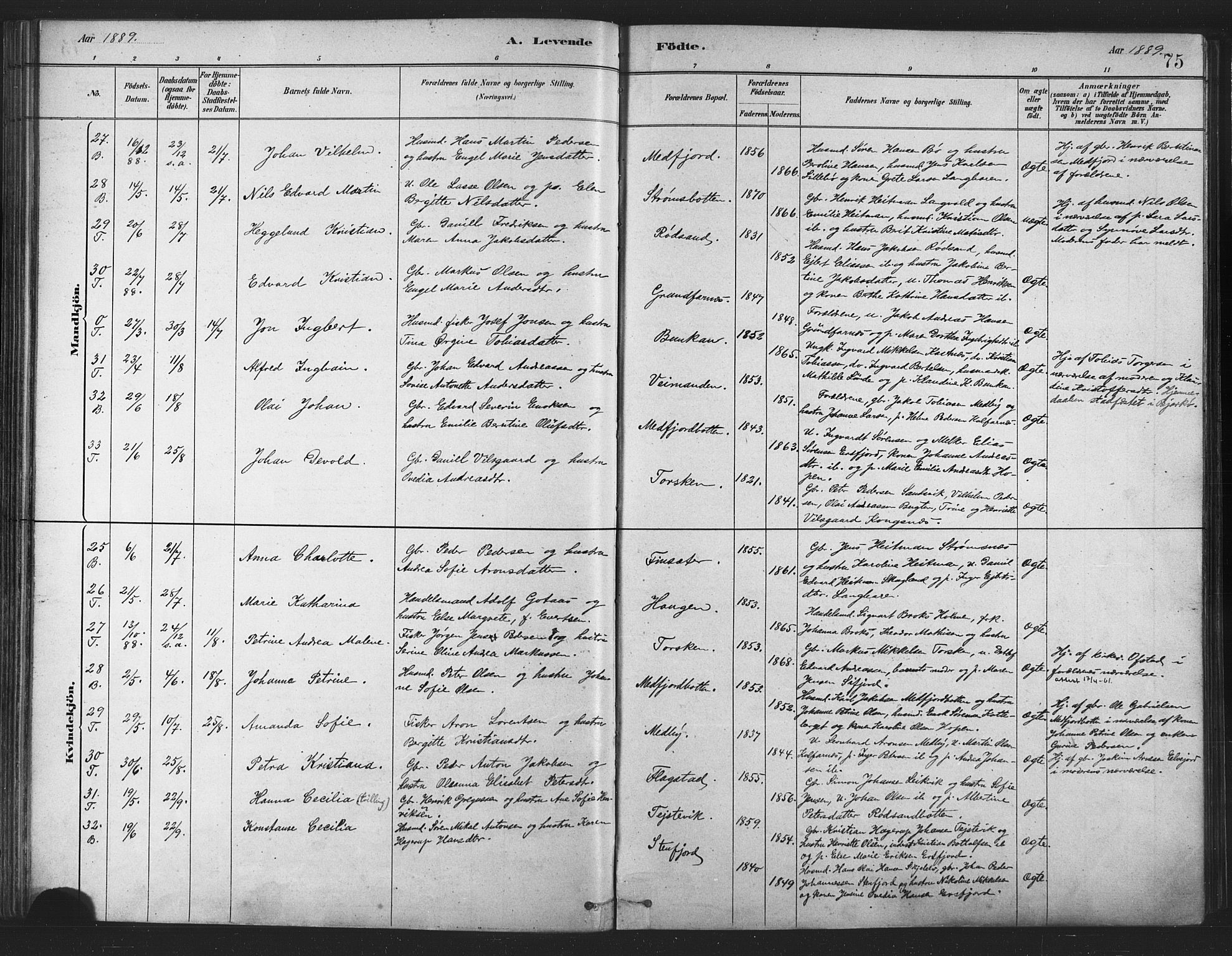 Berg sokneprestkontor, SATØ/S-1318/G/Ga/Gaa/L0004kirke: Parish register (official) no. 4, 1880-1894, p. 75