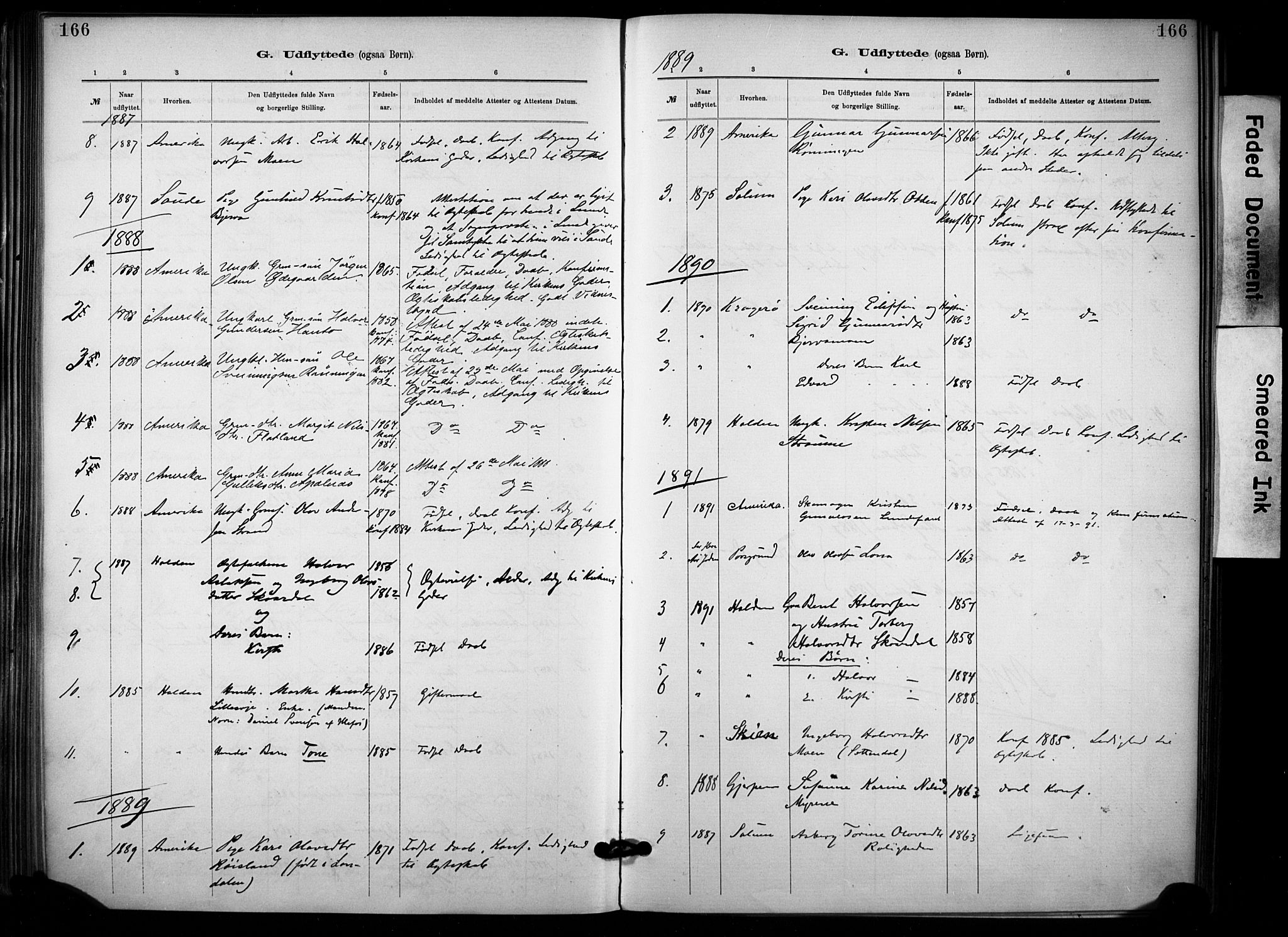 Lunde kirkebøker, SAKO/A-282/F/Fa/L0002: Parish register (official) no. I 2, 1884-1892, p. 166