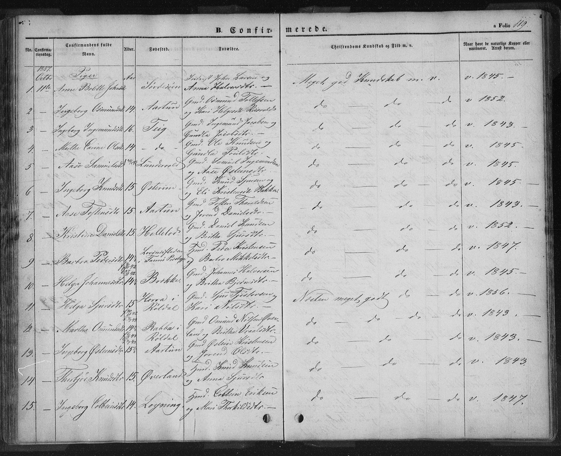 Sand sokneprestkontor, AV/SAST-A-101848/01/III/L0002: Parish register (official) no. A 2, 1838-1859, p. 119