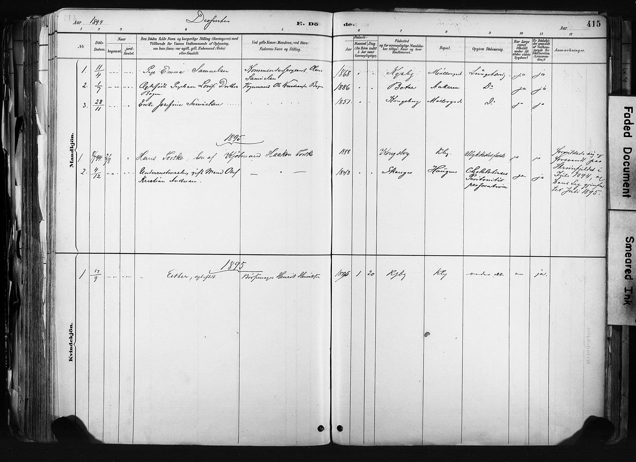 Kongsberg kirkebøker, AV/SAKO-A-22/F/Fb/L0002: Parish register (official) no. II 2, 1886-1896, p. 415