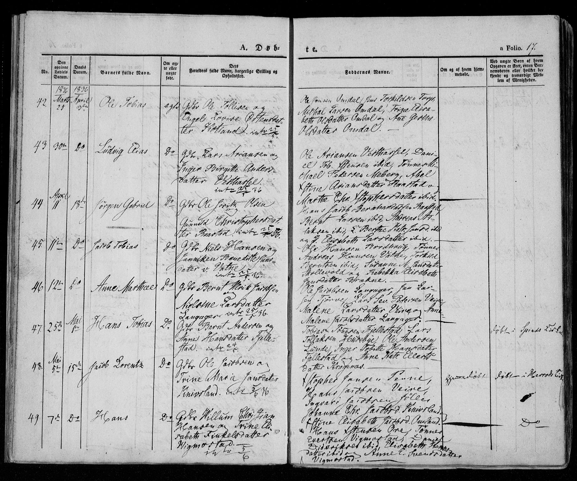 Lista sokneprestkontor, AV/SAK-1111-0027/F/Fa/L0009: Parish register (official) no. A 9, 1835-1846, p. 17