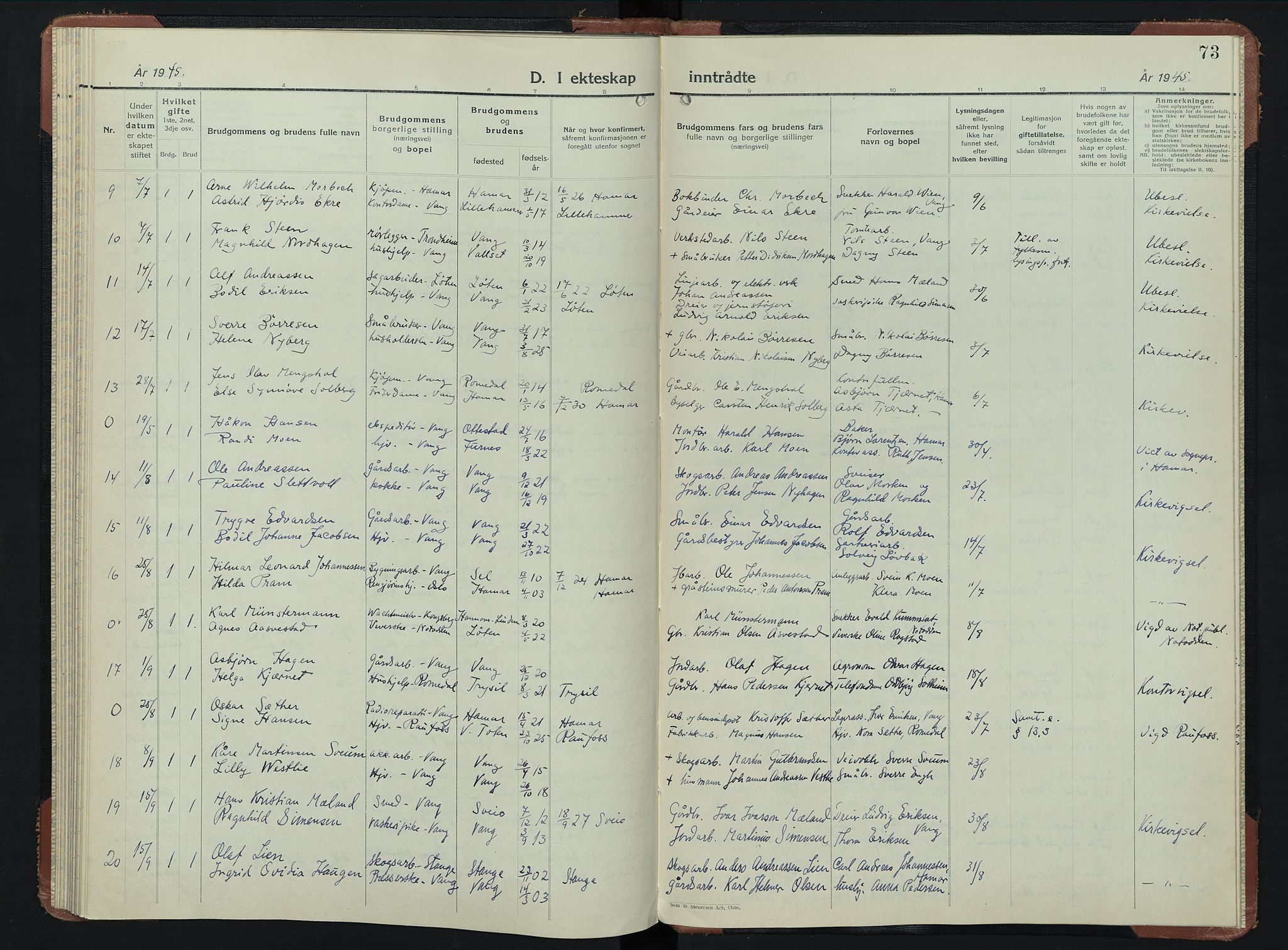 Vang prestekontor, Hedmark, AV/SAH-PREST-008/H/Ha/Hab/L0019: Parish register (copy) no. 19, 1940-1953, p. 73