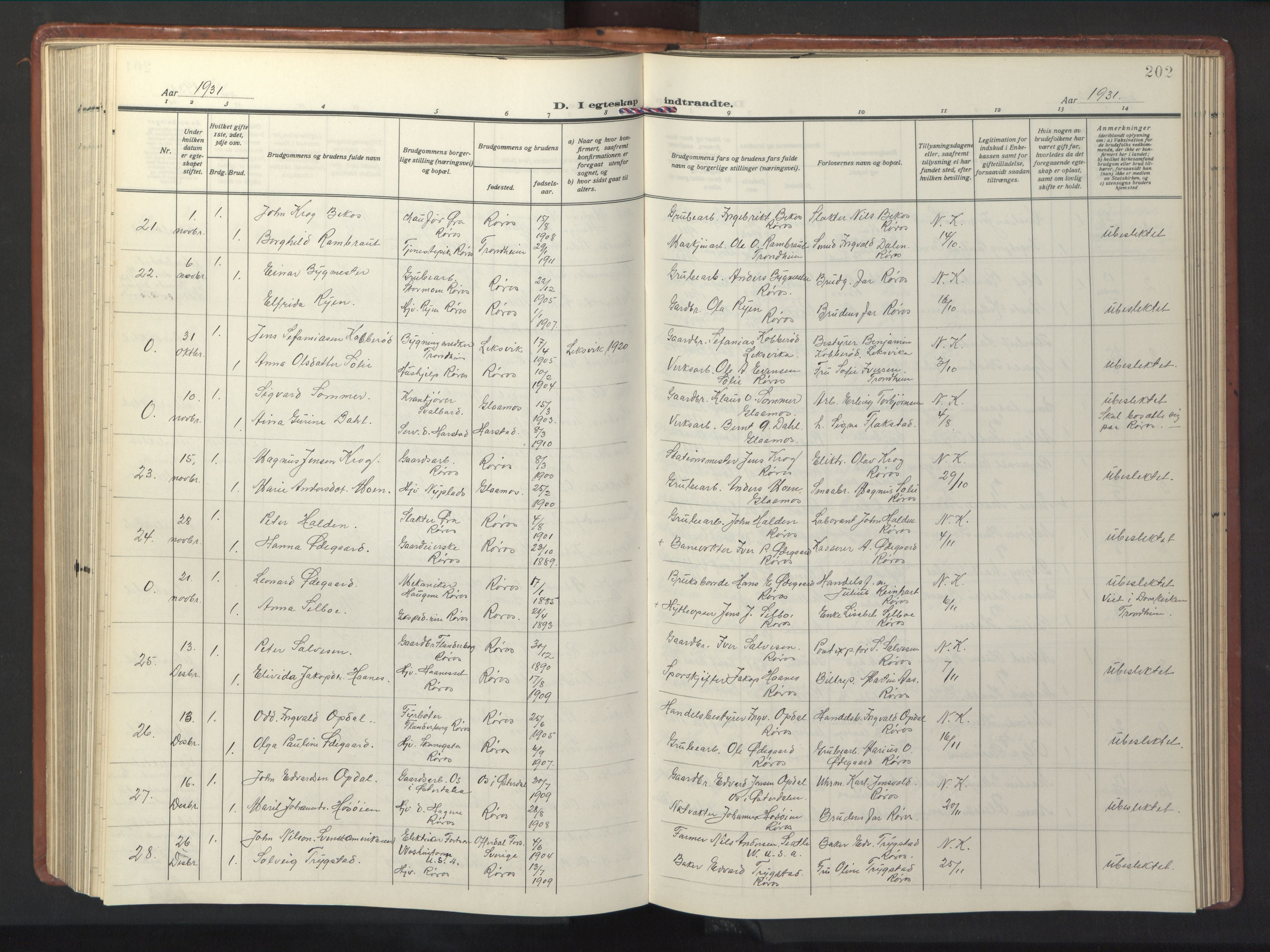 Ministerialprotokoller, klokkerbøker og fødselsregistre - Sør-Trøndelag, AV/SAT-A-1456/681/L0943: Parish register (copy) no. 681C07, 1926-1954, p. 202