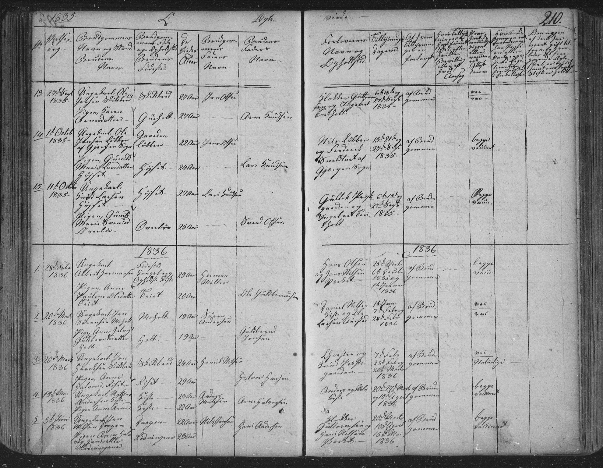 Siljan kirkebøker, SAKO/A-300/F/Fa/L0001: Parish register (official) no. 1, 1831-1870, p. 210