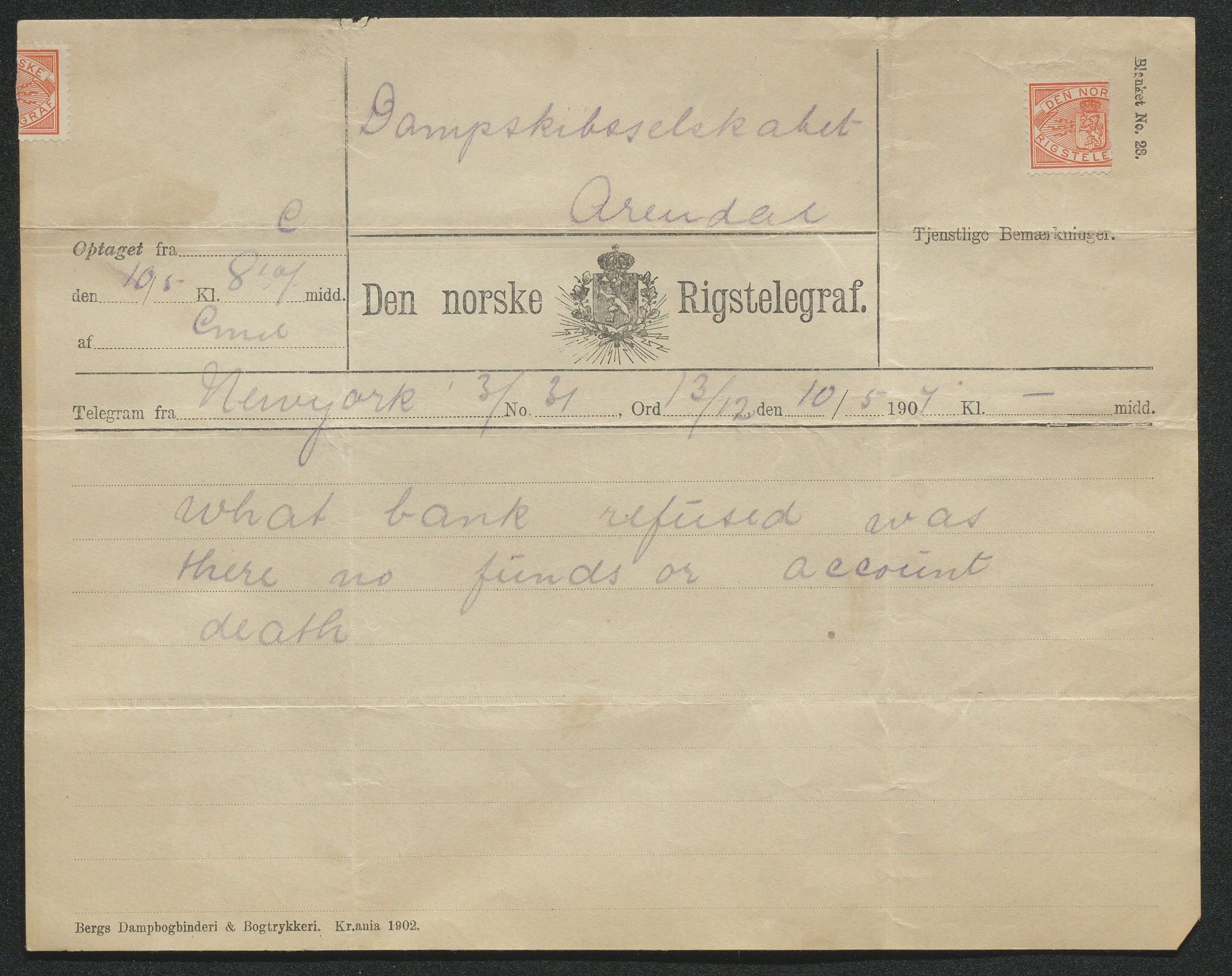 Arendals Dampskibsselskab (ADS), AAKS/PA-1716/1/15/L0018: Skipspapirer D/S Spero, 1898-1904