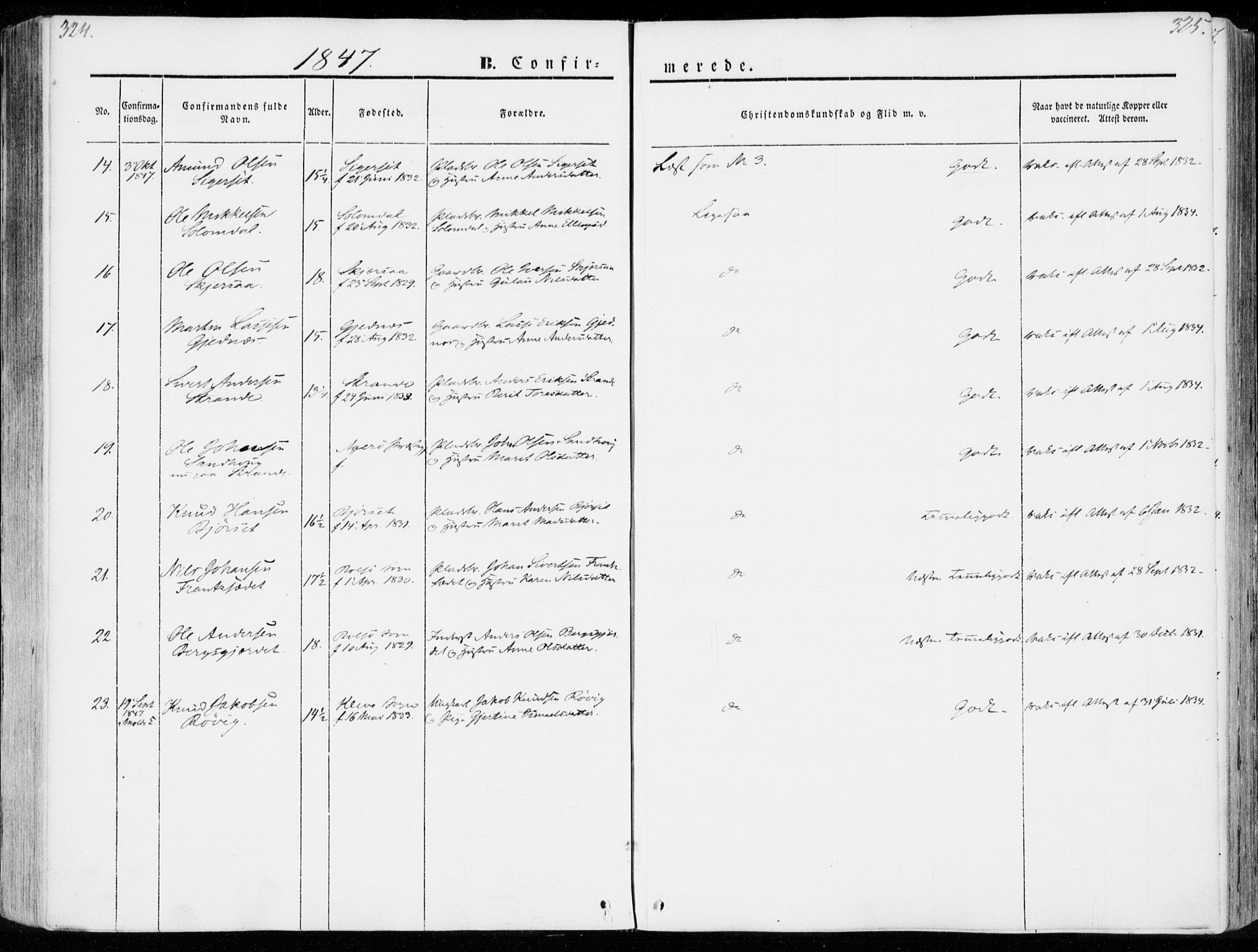 Ministerialprotokoller, klokkerbøker og fødselsregistre - Møre og Romsdal, AV/SAT-A-1454/555/L0653: Parish register (official) no. 555A04, 1843-1869, p. 324-325