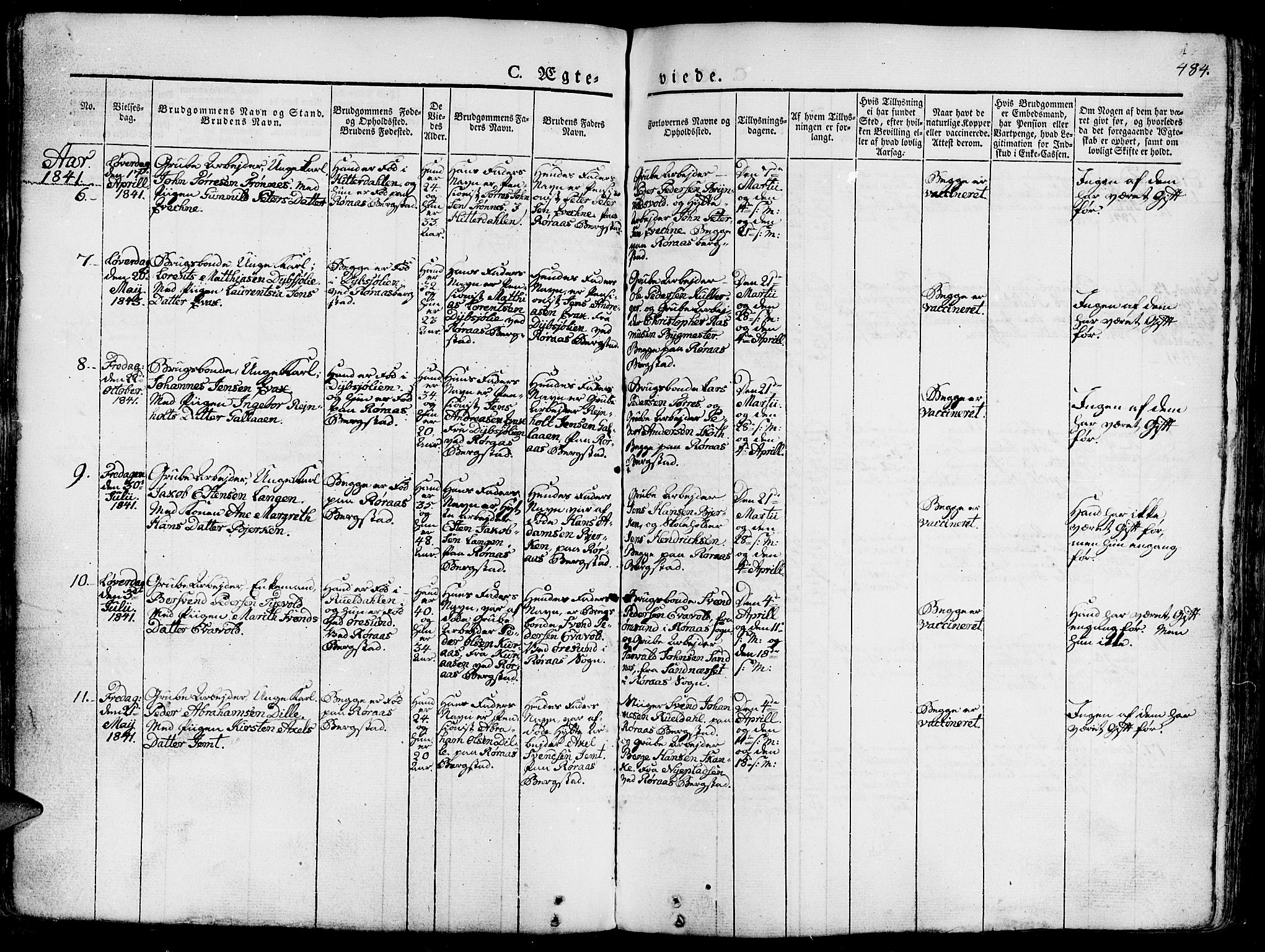 Ministerialprotokoller, klokkerbøker og fødselsregistre - Sør-Trøndelag, SAT/A-1456/681/L0939: Parish register (copy) no. 681C03, 1829-1855, p. 484