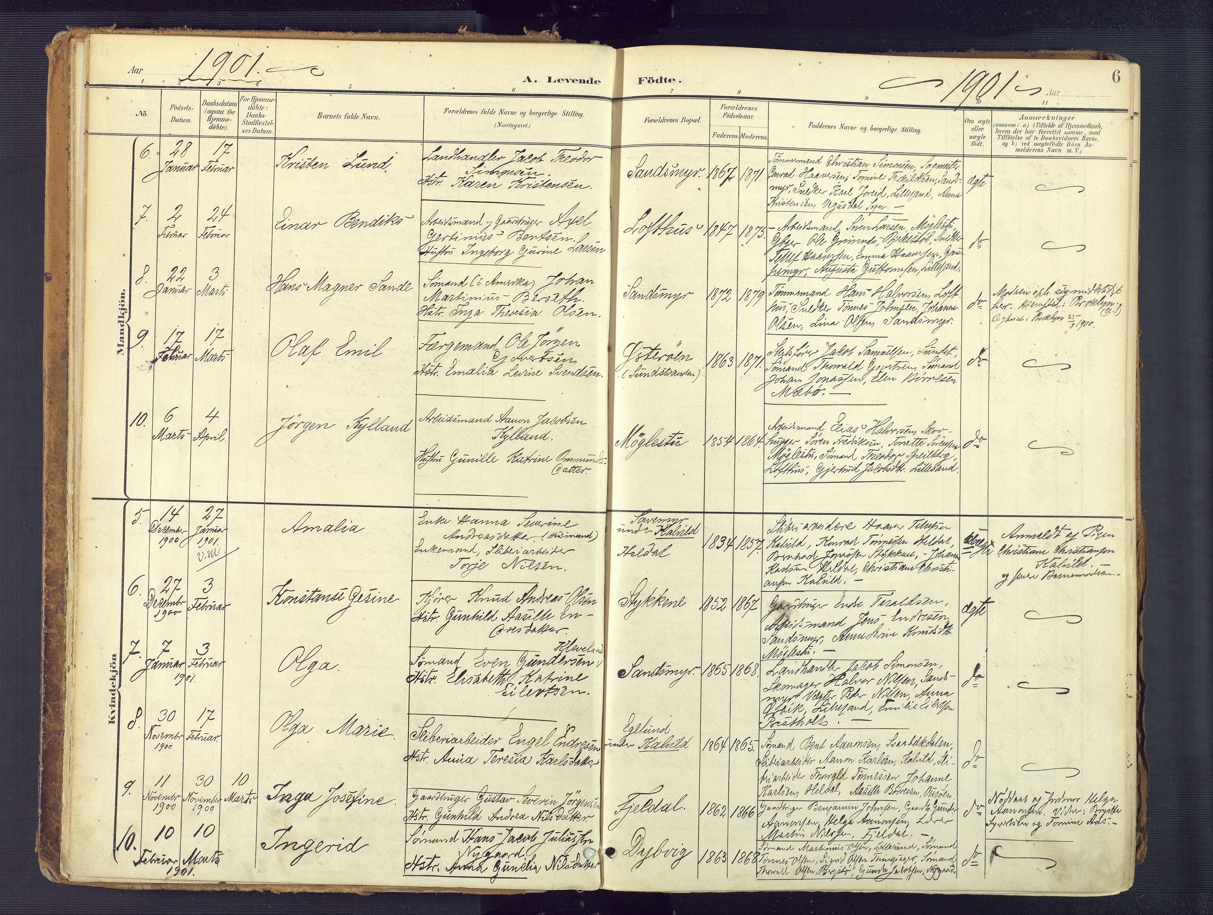 Vestre Moland sokneprestkontor, SAK/1111-0046/F/Fa/Fab/L0010: Parish register (official) no. A 10, 1900-1926, p. 6