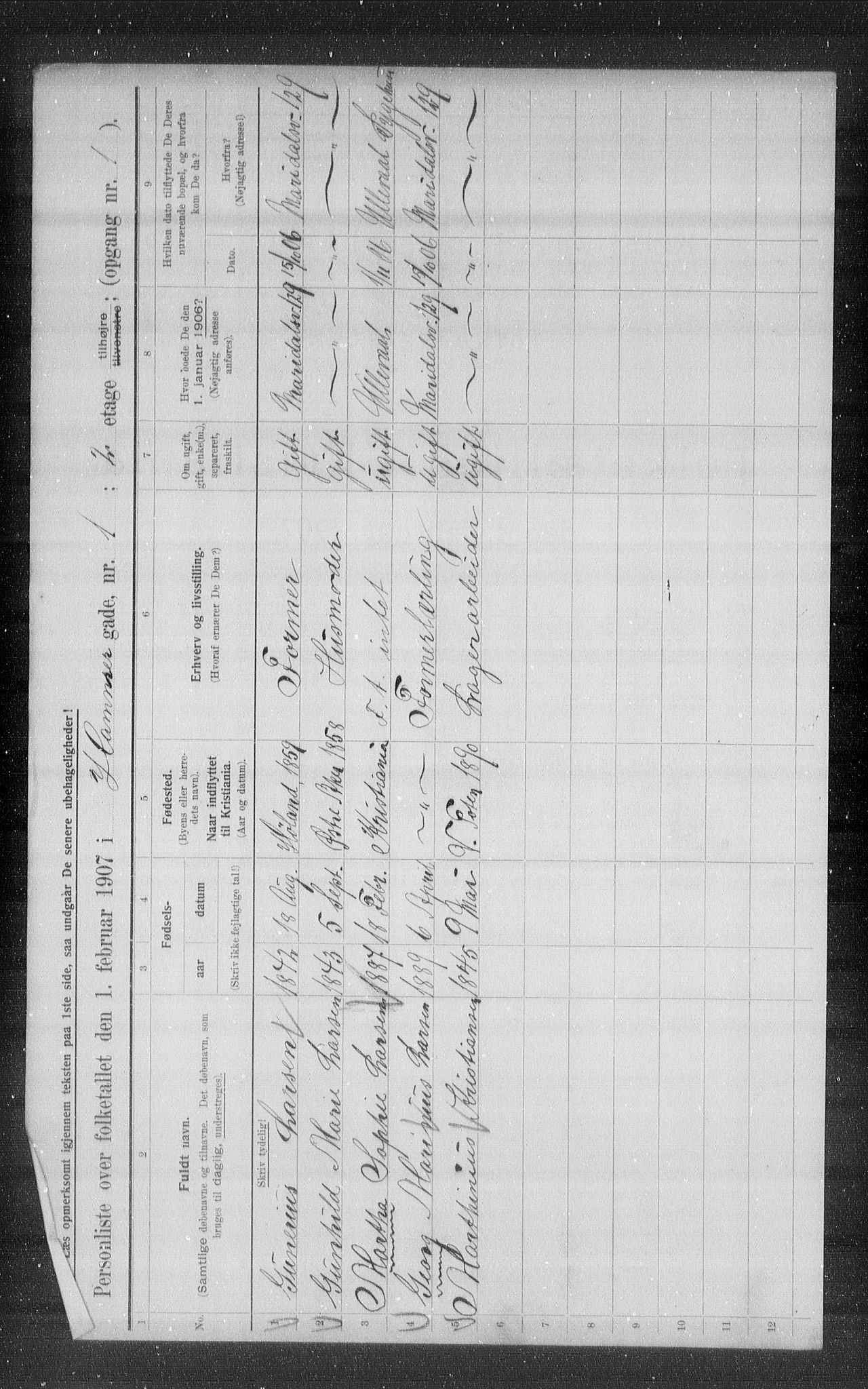 OBA, Municipal Census 1907 for Kristiania, 1907, p. 17574