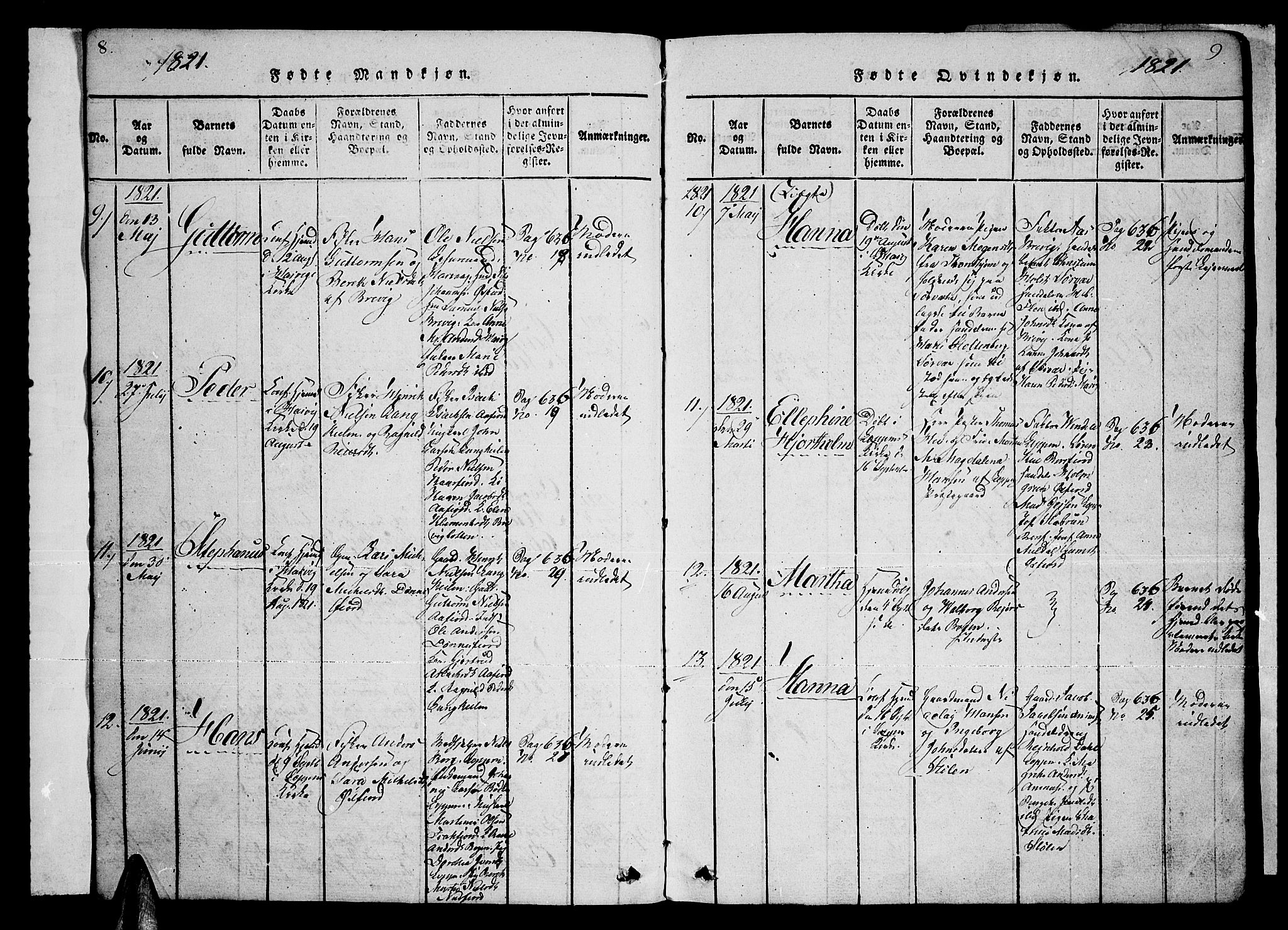 Loppa sokneprestkontor, AV/SATØ-S-1339/H/Ha/L0003kirke: Parish register (official) no. 3, 1820-1848, p. 8-9