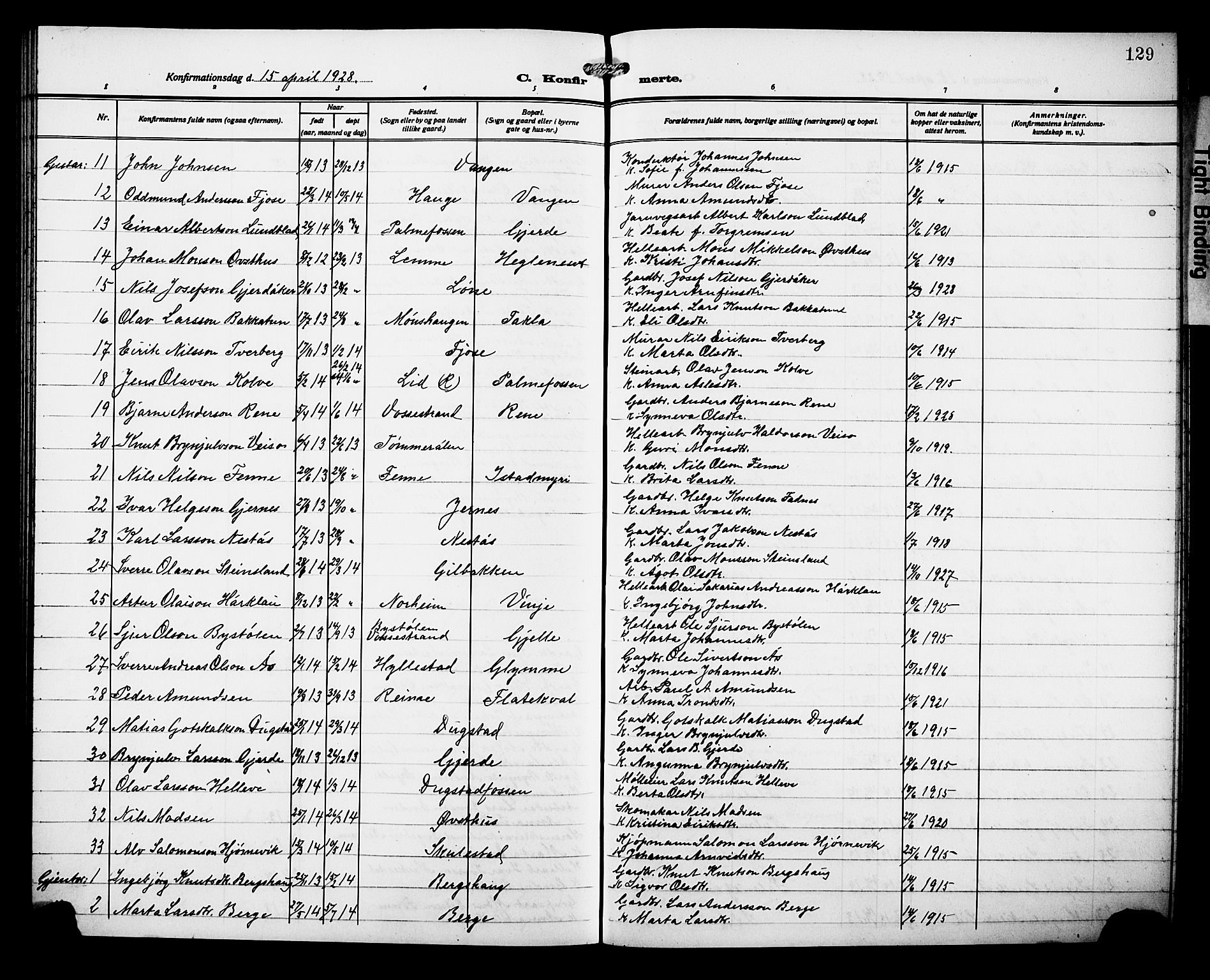 Voss sokneprestembete, AV/SAB-A-79001/H/Hab: Parish register (copy) no. D 2, 1910-1931, p. 129