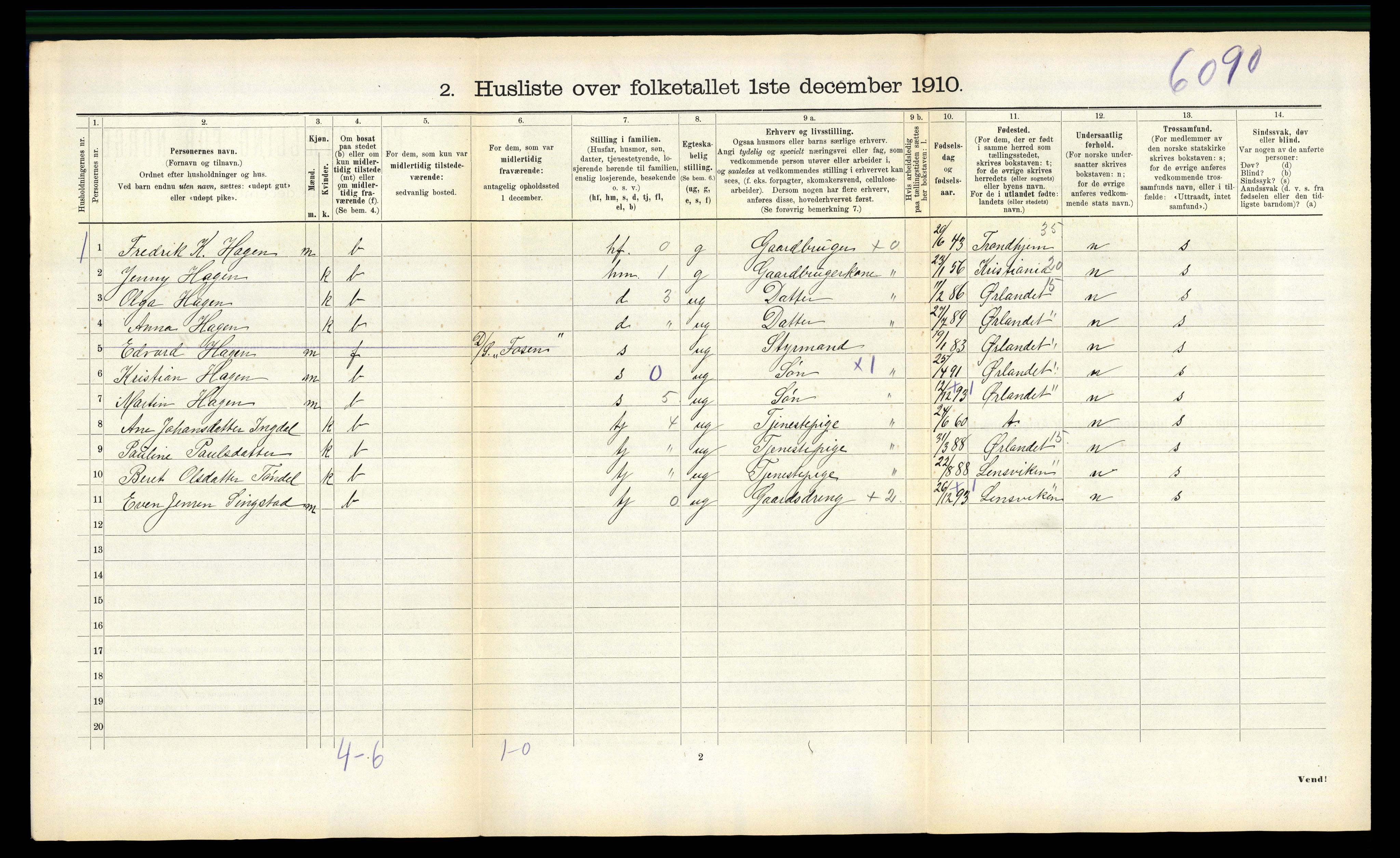 RA, 1910 census for Stadsbygd, 1910, p. 598