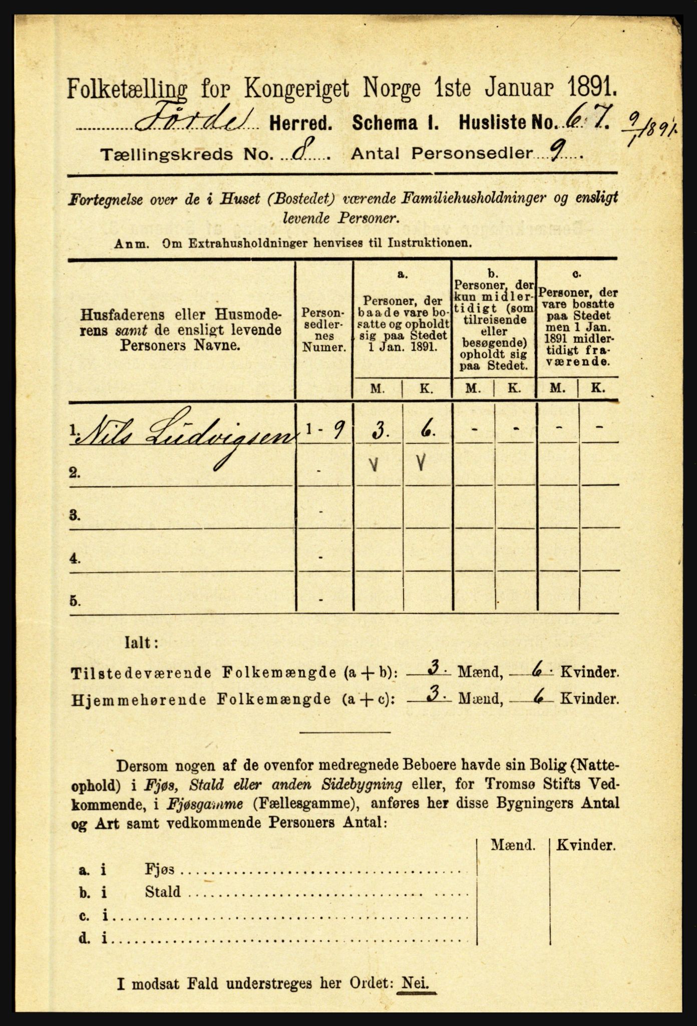 RA, 1891 census for 1432 Førde, 1891, p. 2872