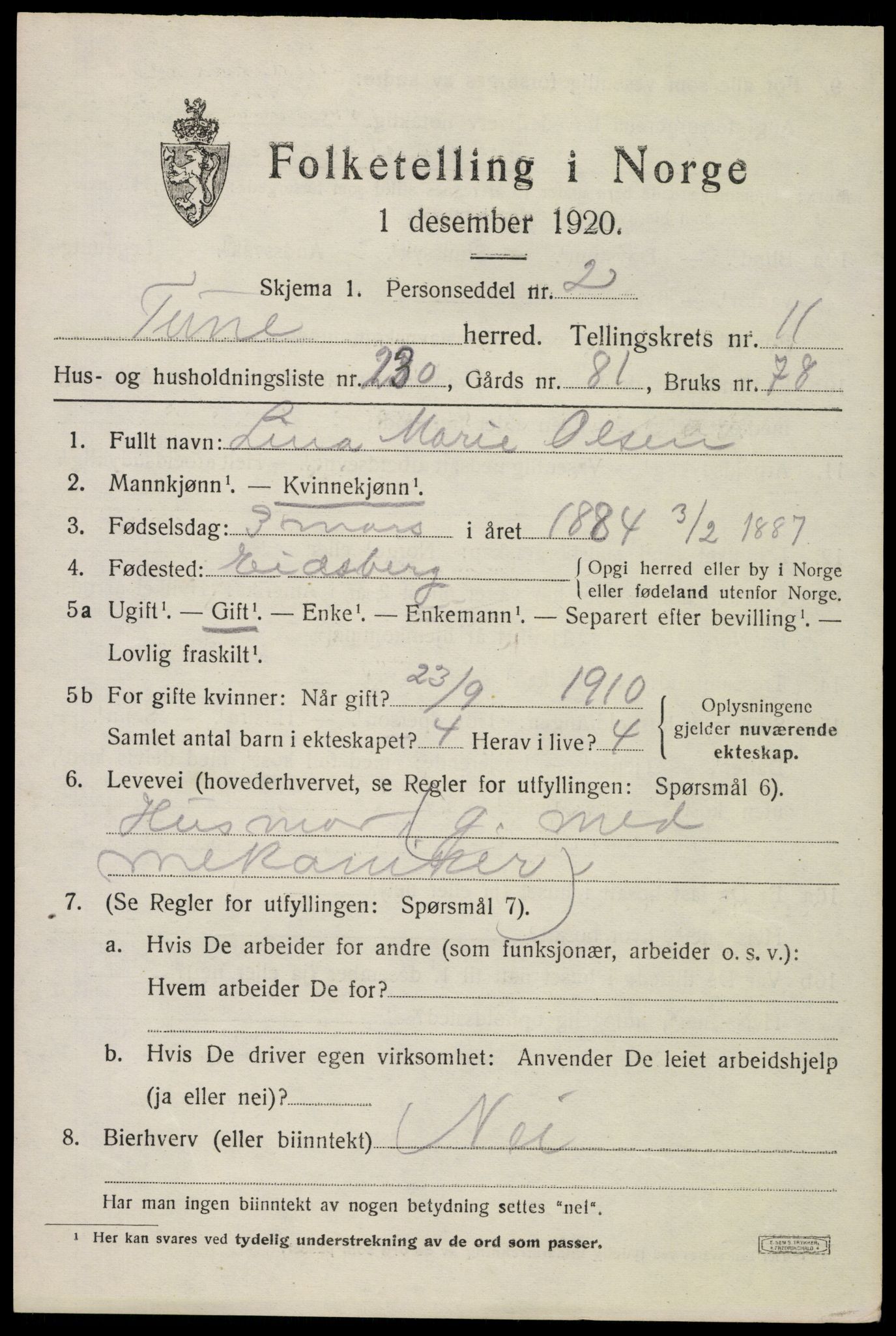 SAO, 1920 census for Tune, 1920, p. 16890