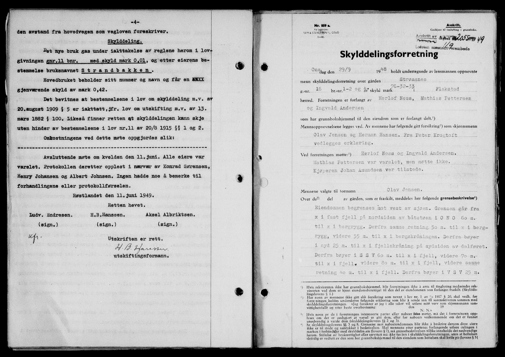 Lofoten sorenskriveri, SAT/A-0017/1/2/2C/L0021a: Mortgage book no. 21a, 1949-1949, Diary no: : 2055/1949