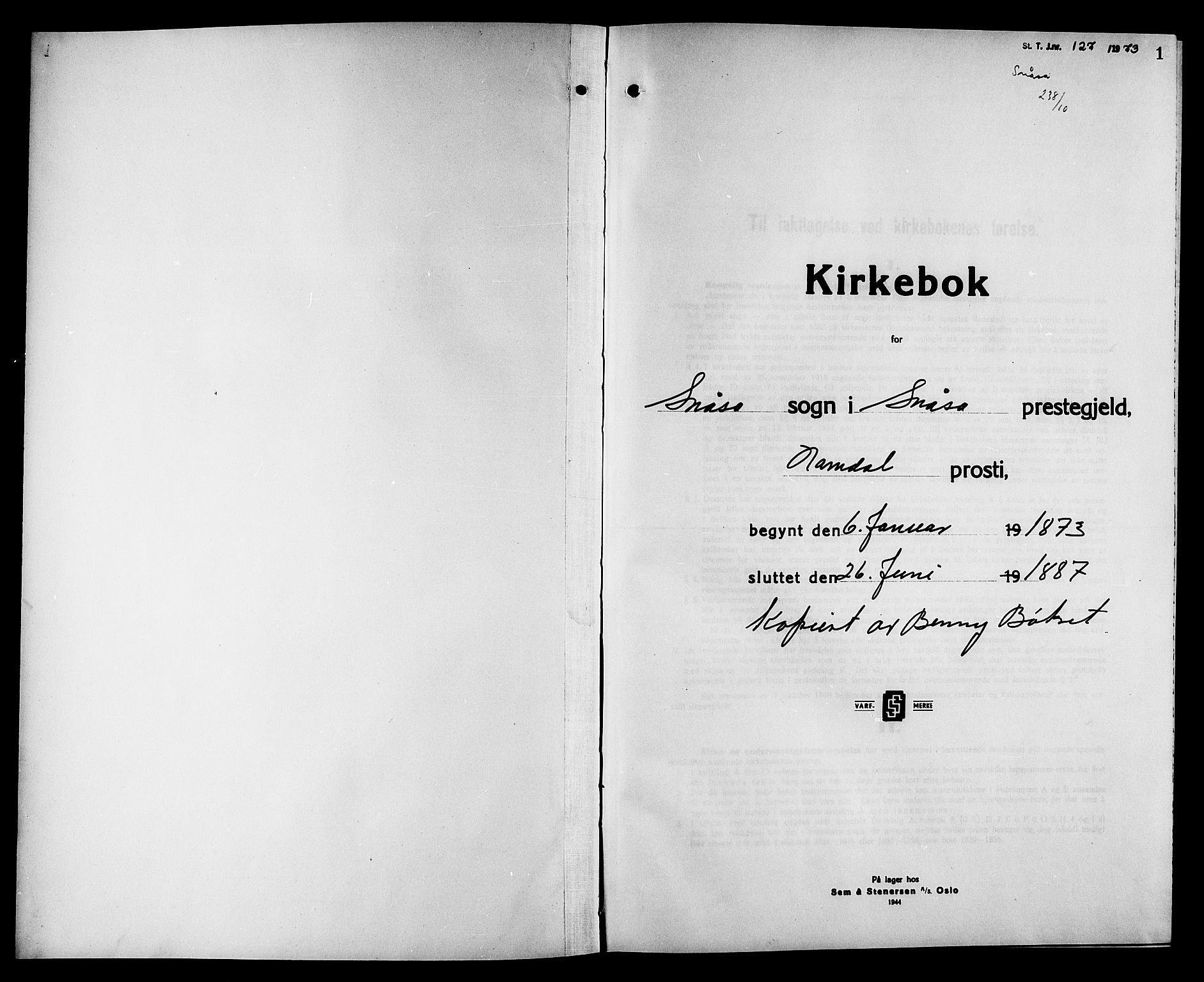 Ministerialprotokoller, klokkerbøker og fødselsregistre - Nord-Trøndelag, SAT/A-1458/749/L0486: Parish register (official) no. 749D02, 1873-1887, p. 1