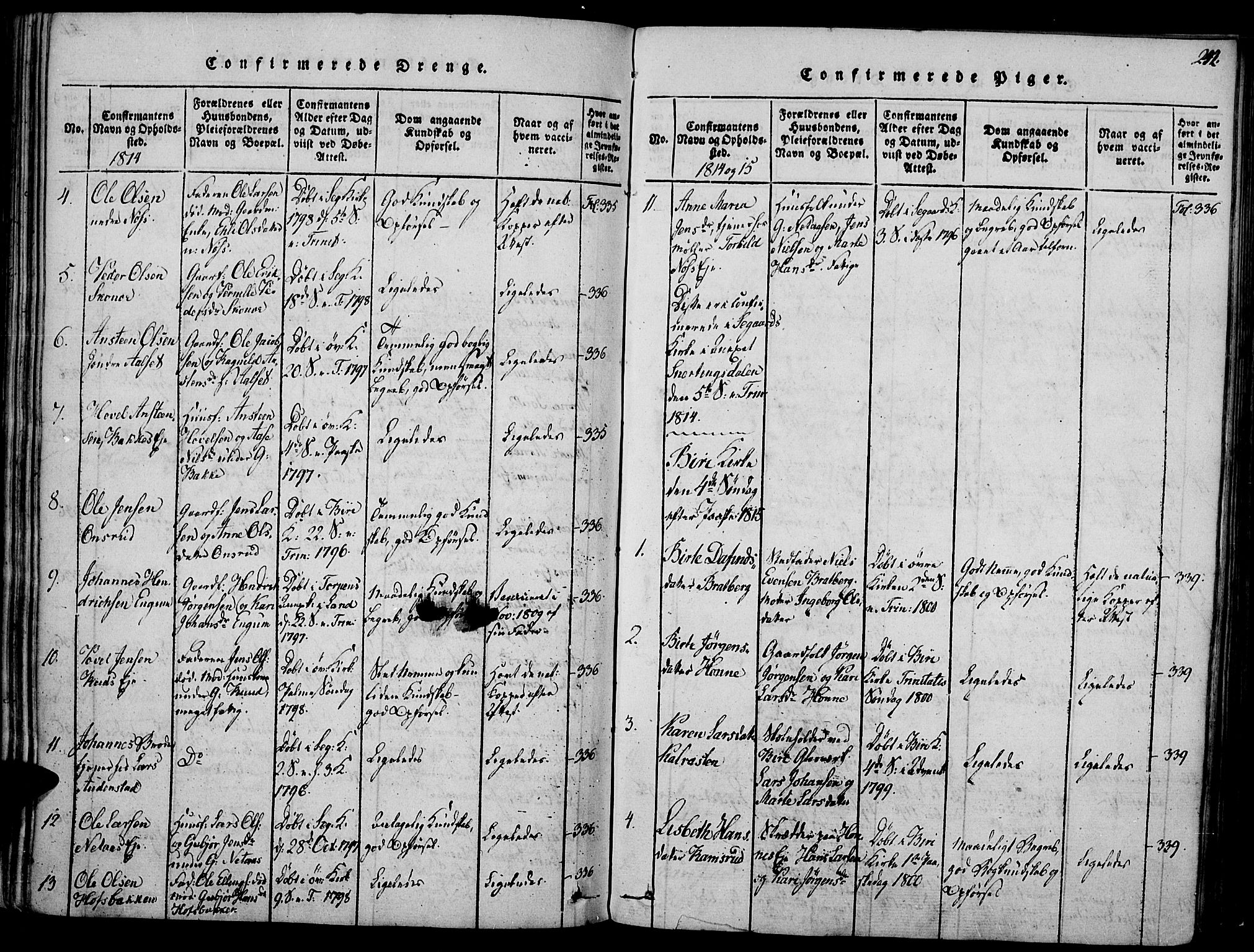 Biri prestekontor, SAH/PREST-096/H/Ha/Haa/L0003: Parish register (official) no. 3, 1814-1828, p. 242
