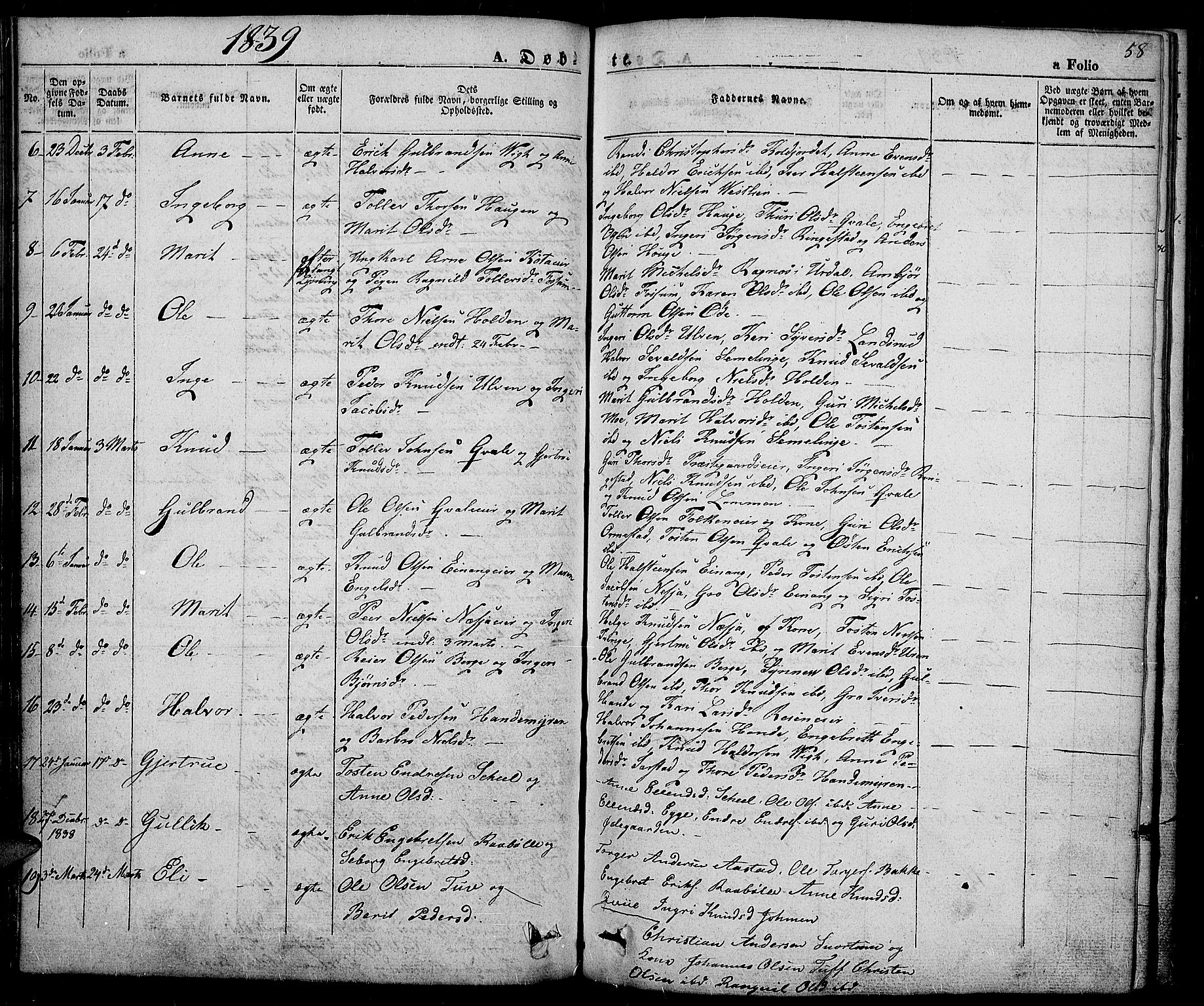 Slidre prestekontor, SAH/PREST-134/H/Ha/Haa/L0003: Parish register (official) no. 3, 1831-1843, p. 58