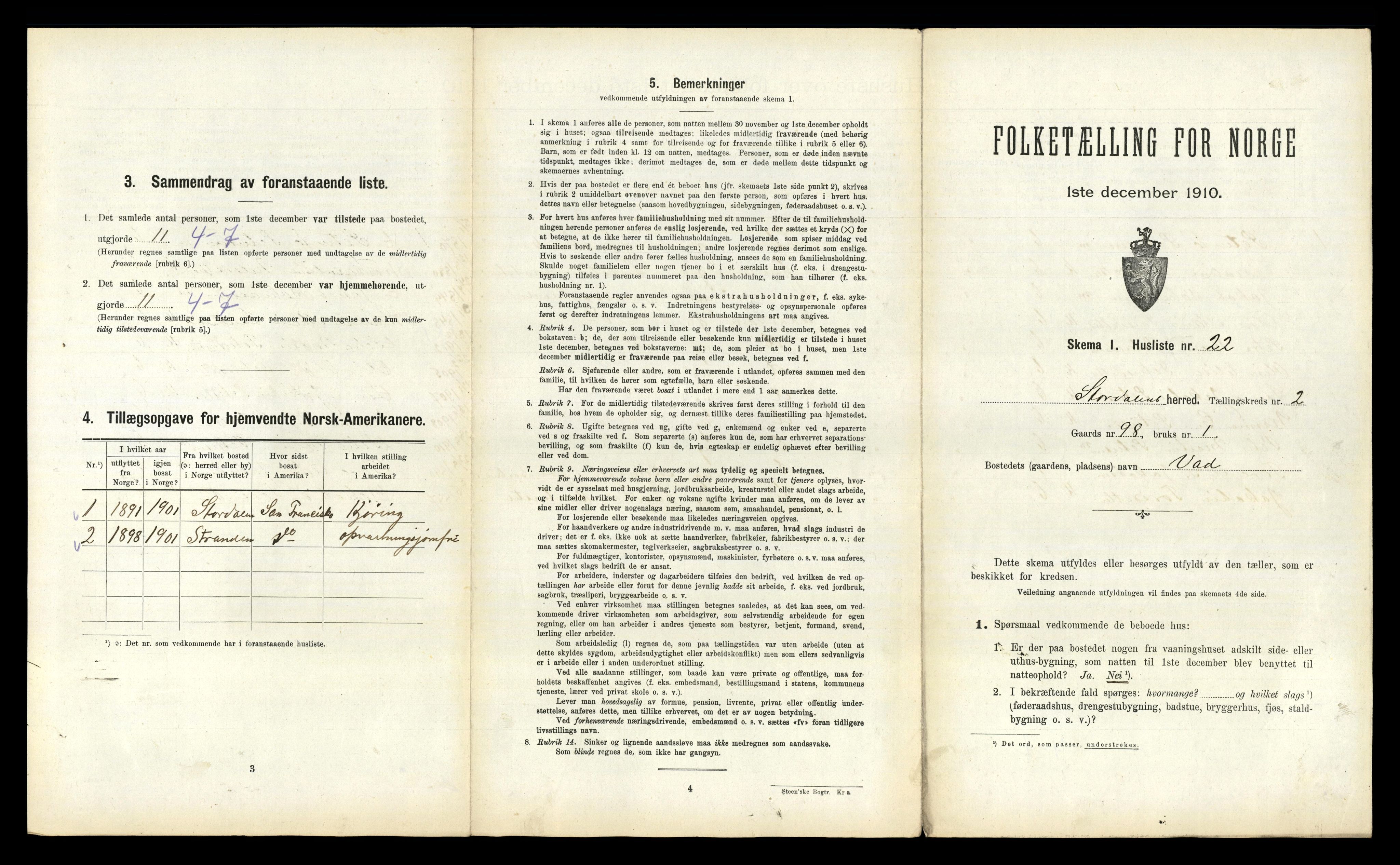 RA, 1910 census for Stordal, 1910, p. 200