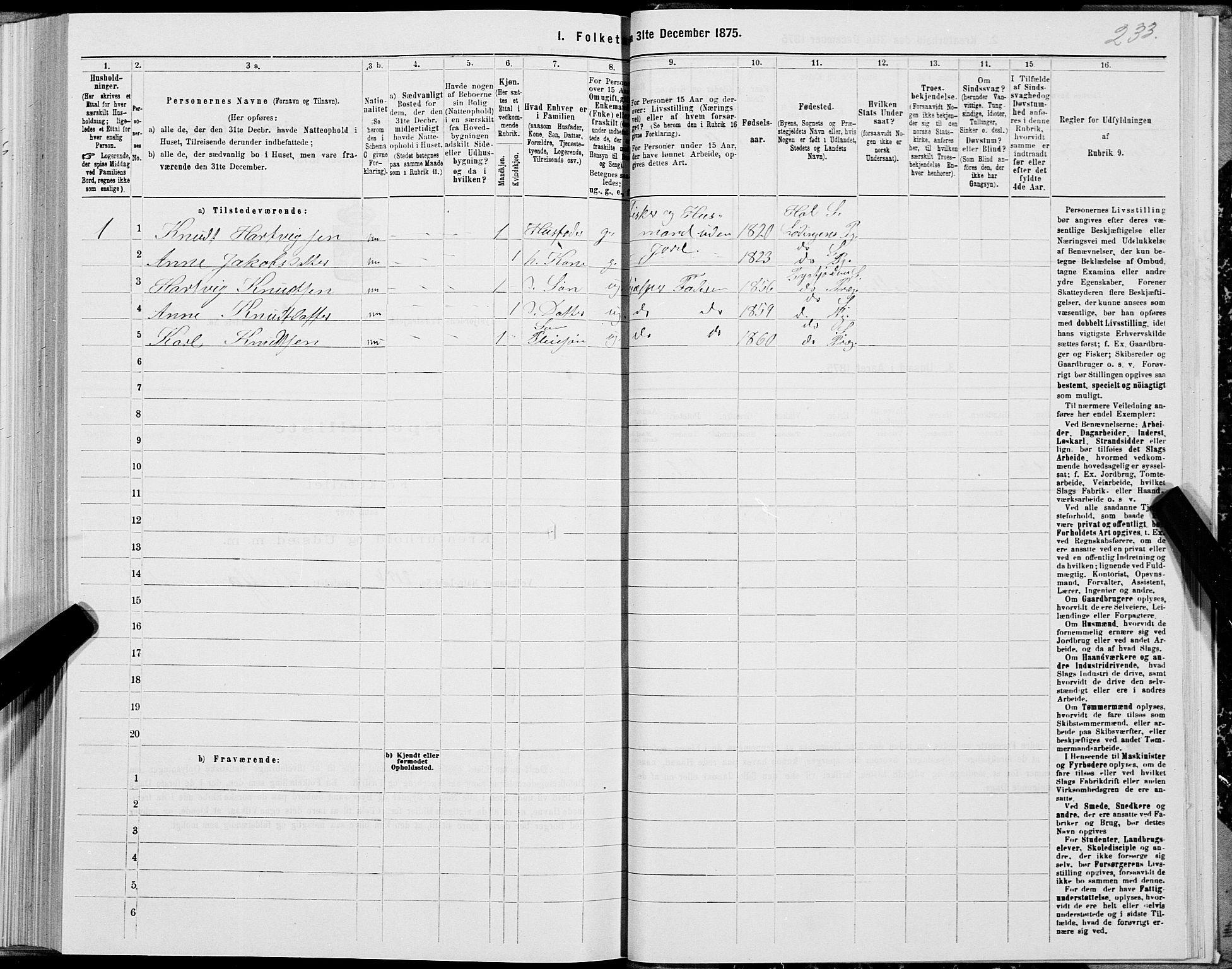 SAT, 1875 census for 1850P Tysfjord, 1875, p. 2233