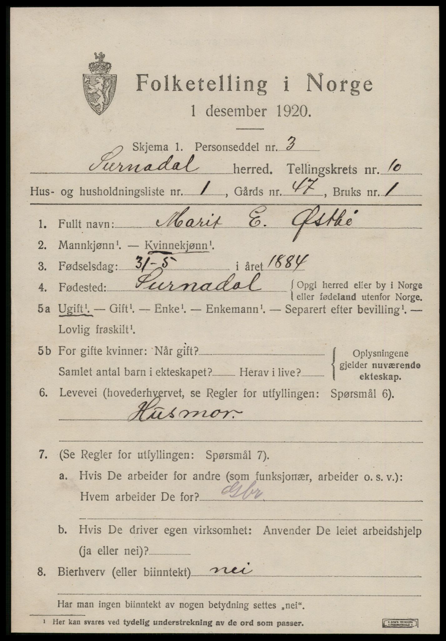 SAT, 1920 census for Surnadal, 1920, p. 6677