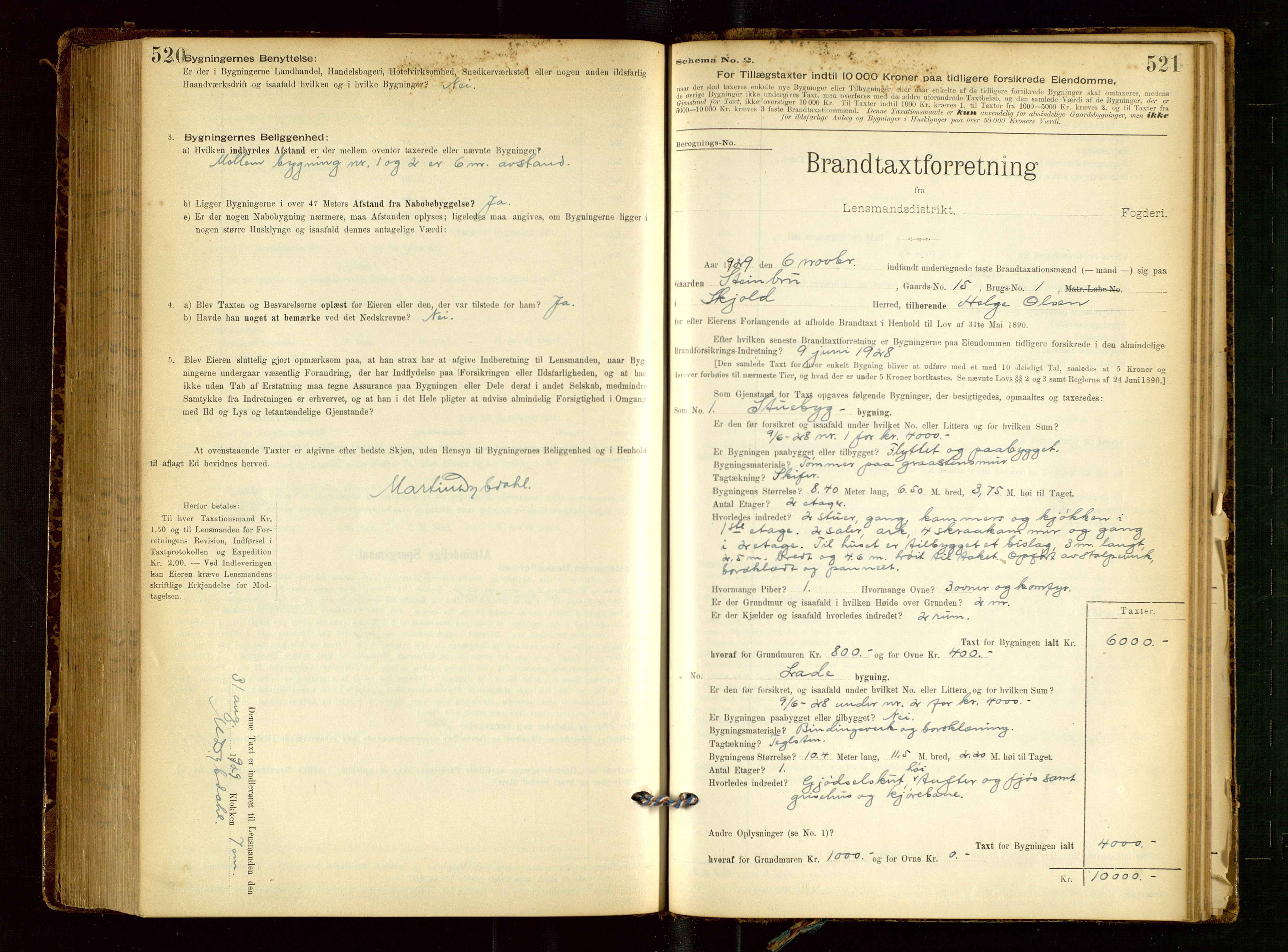 Skjold lensmannskontor, AV/SAST-A-100182/Gob/L0001: "Brandtaxationsprotokol for Skjold Lensmandsdistrikt Ryfylke Fogderi", 1894-1939, p. 520-521