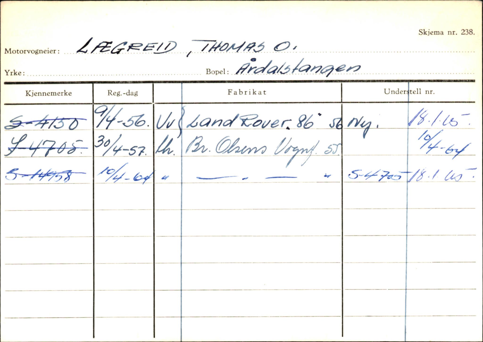 Statens vegvesen, Sogn og Fjordane vegkontor, AV/SAB-A-5301/4/F/L0145: Registerkort Vågsøy S-Å. Årdal I-P, 1945-1975, p. 1579