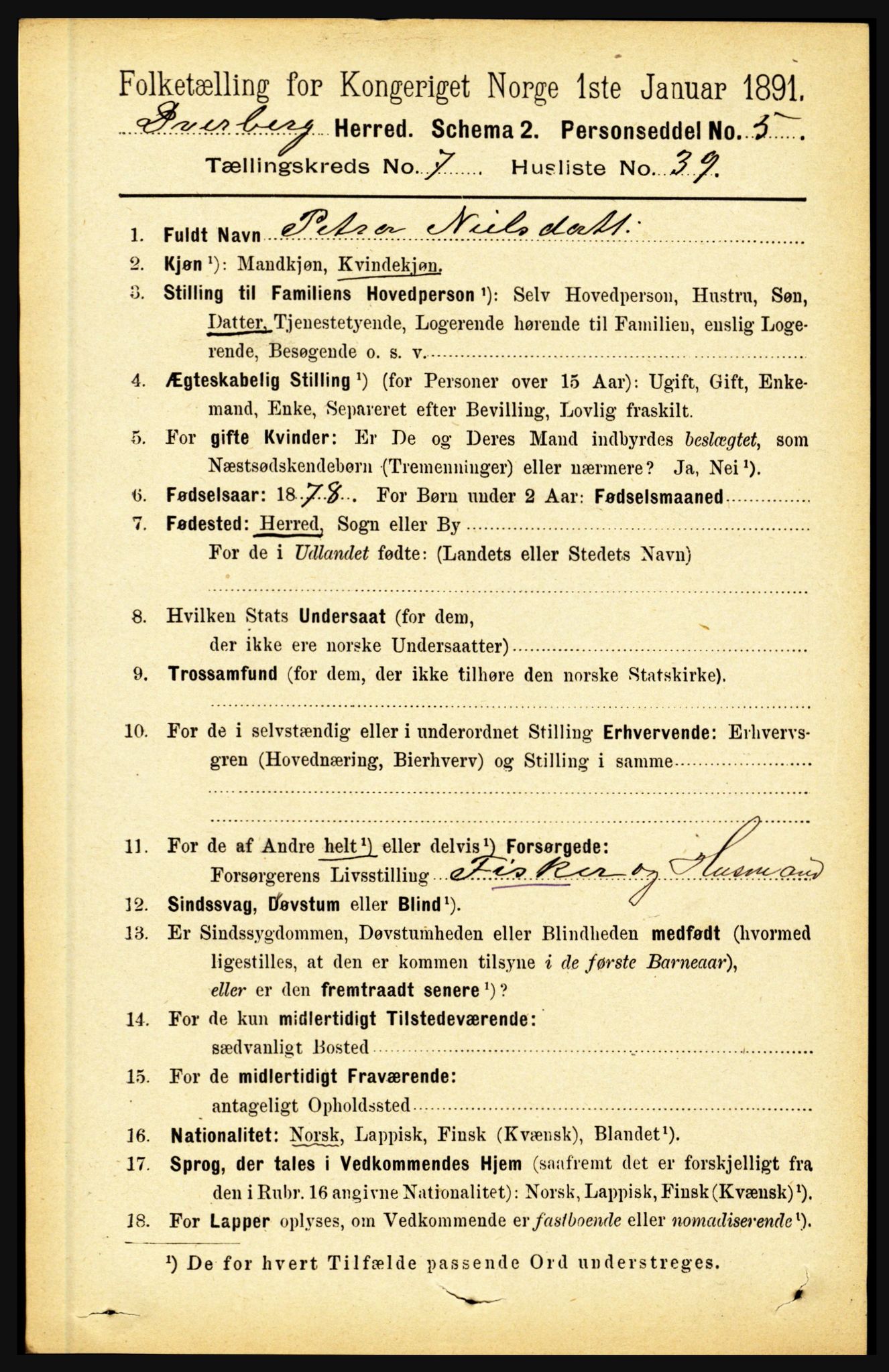 RA, 1891 census for 1872 Dverberg, 1891, p. 2844